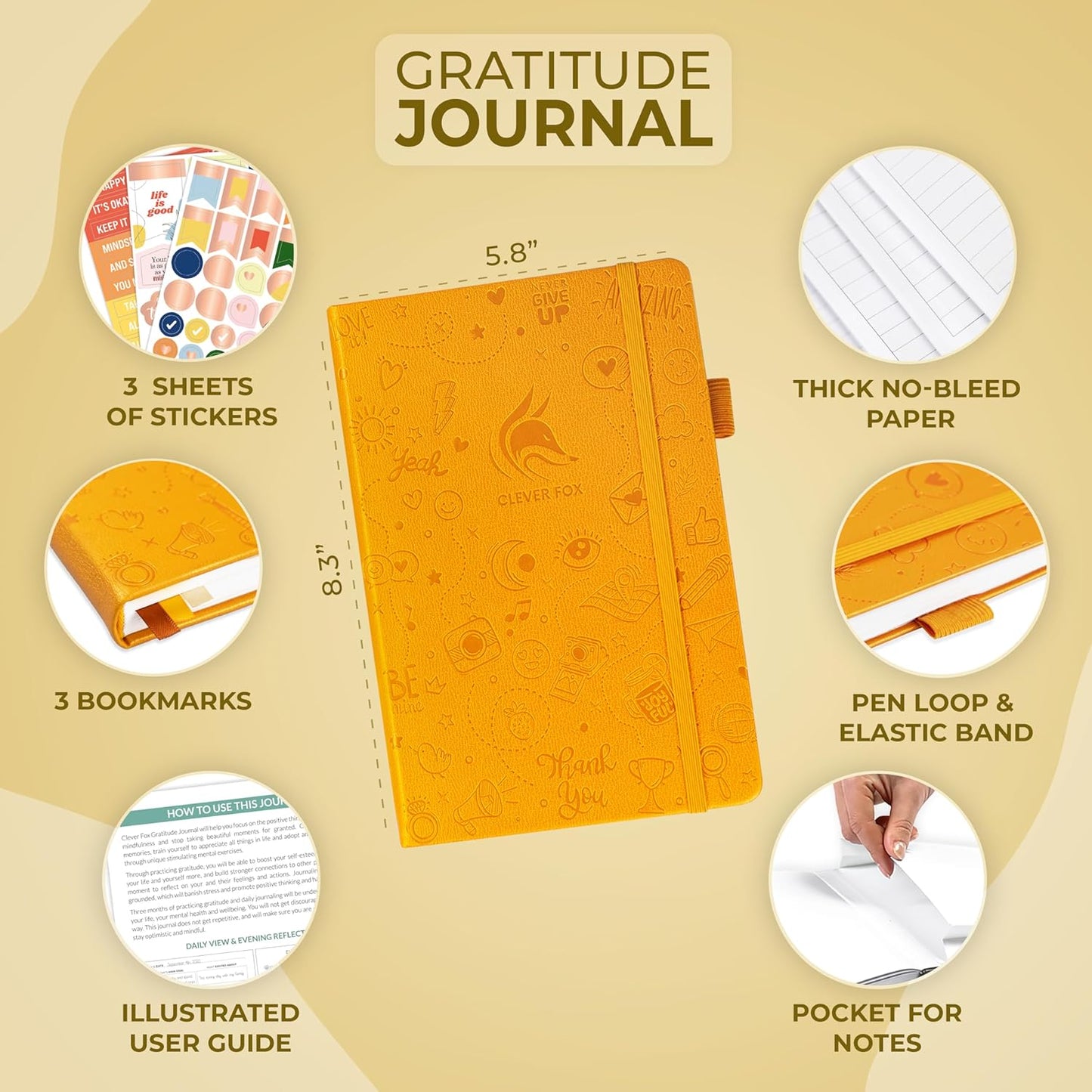 Clever Fox Gratitude Journal – Happiness, Positivity & Affirmation Daily Journal – Inspirational Daily Notebook – 3 Months, A5 (Amber Yellow)