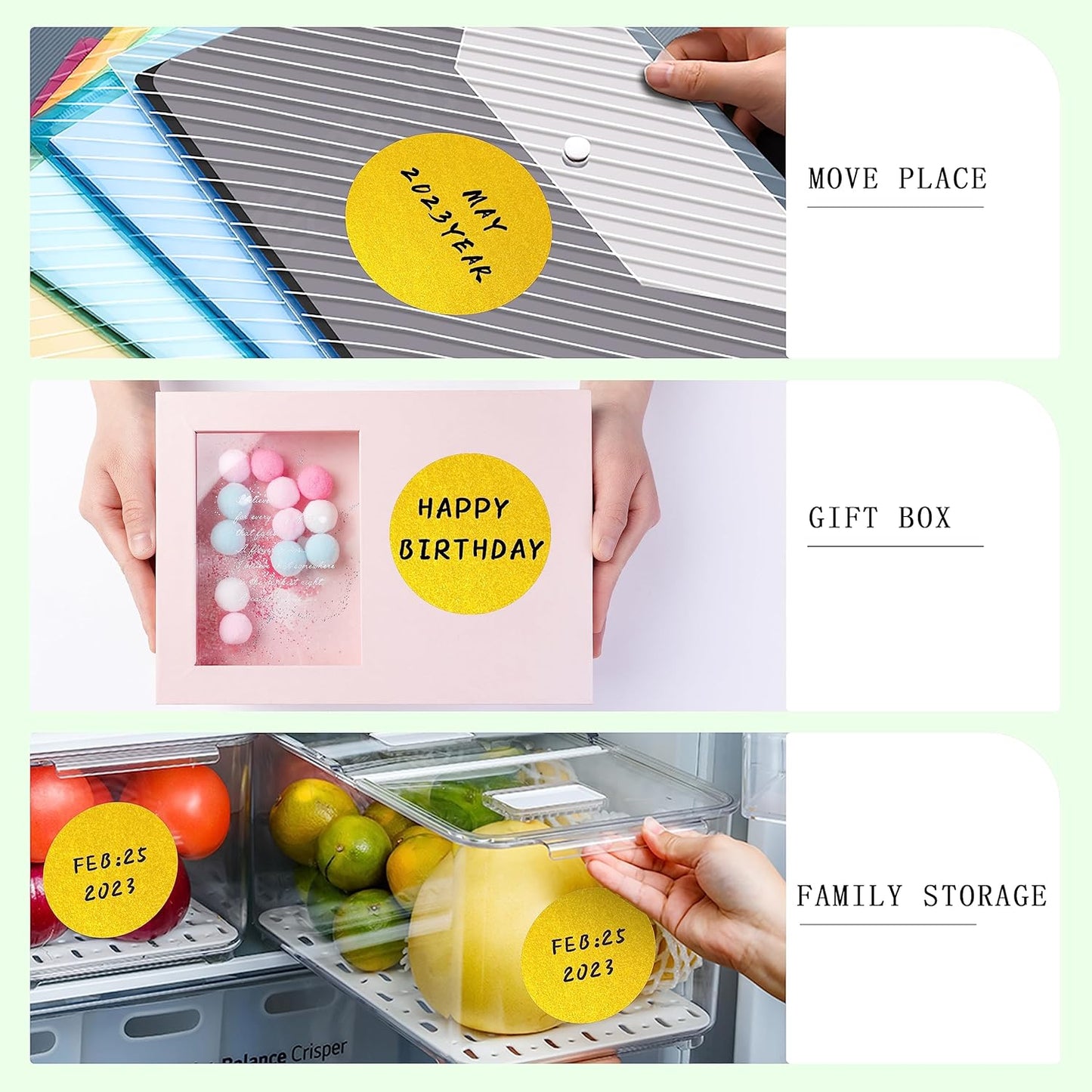 PARLAIM 3 Inch Round Color-Code Dot Stickers, 500PCS Inventory Labels Color Code Stickers Dispenser Box,Gold Circle Sticker Labels for Inventory &Family School Storage Bins Label (Gold)