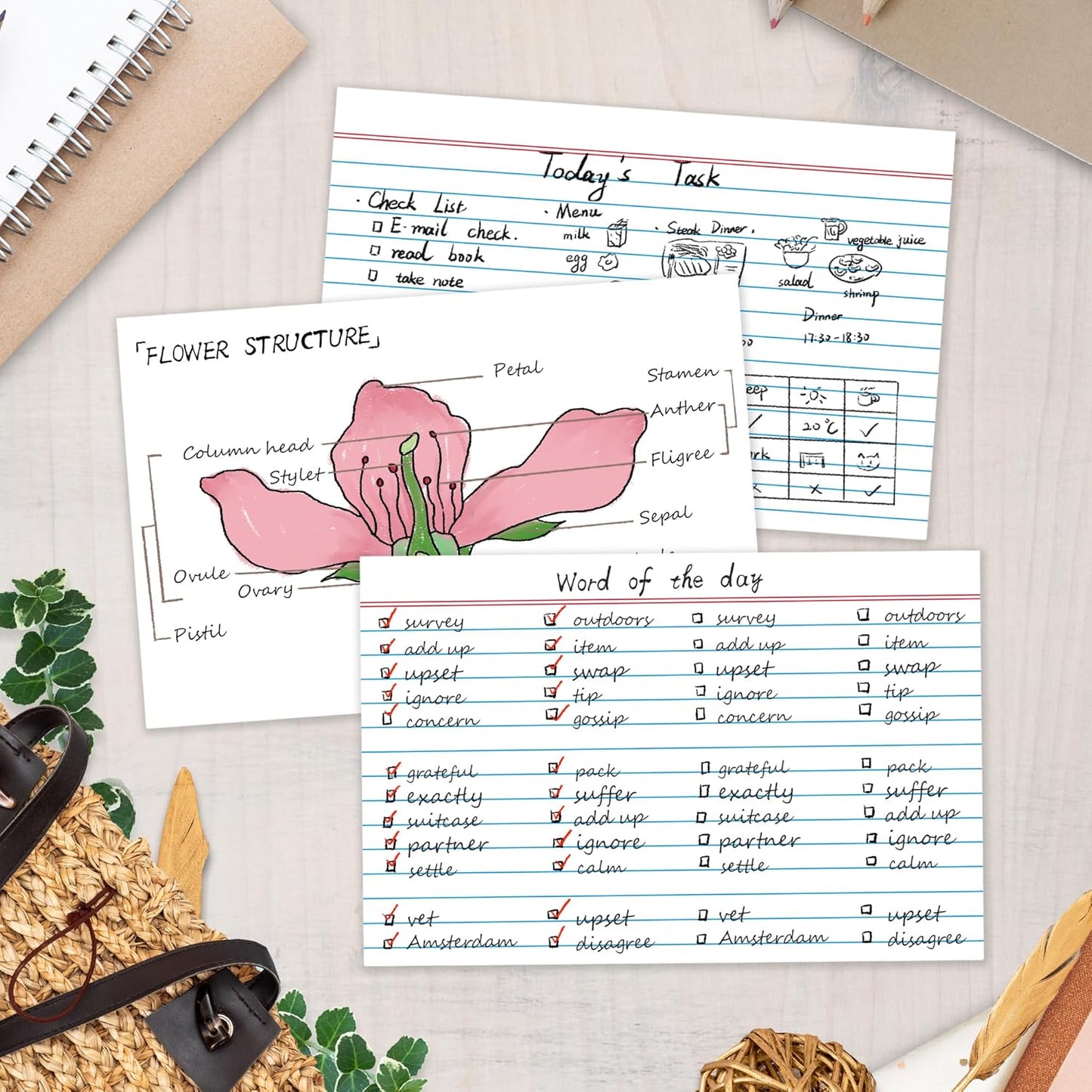 Chell Extra Heavyweight Ruled Index Cards 4x6 Inch, No Bleed-Through, 100 Count, Ruled Front and Blank Back, 85 lb. Cover Weight, White