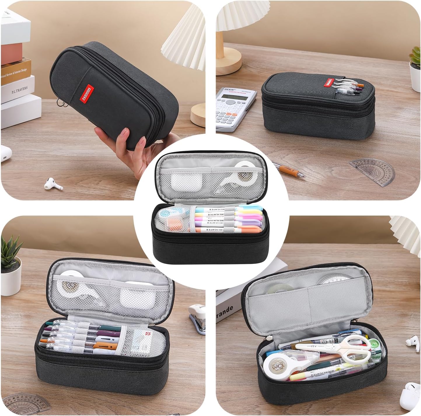 Pencil Case for Boys Kids Teens Adults Big Pencil Bag with Zipper Big Pen Pouch Large Stationery Pen Case Organizer for School Black