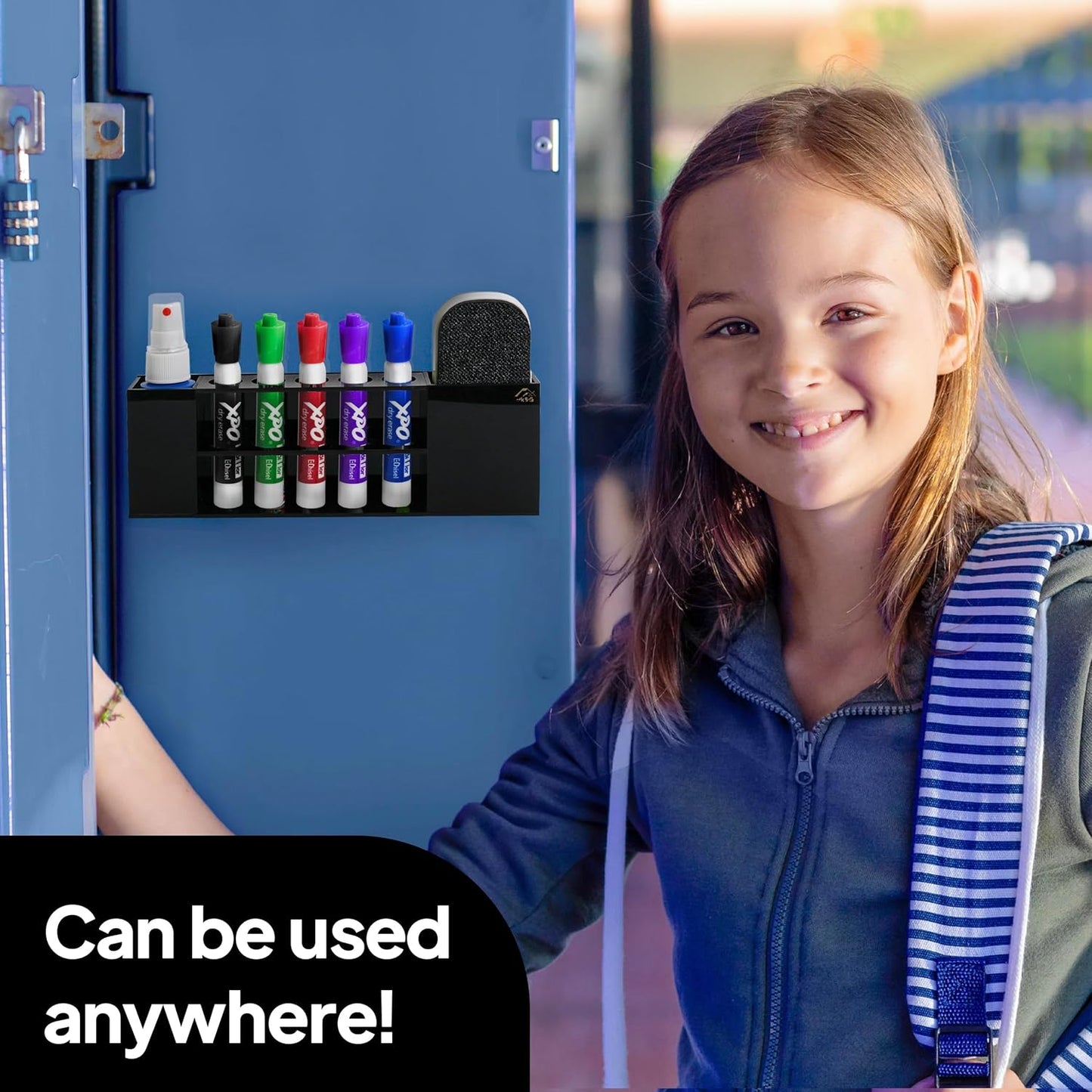 Pk&G Slim Magnetic Dry Erase Marker Holder for Whiteboard, Space Saving Pen Organizer with Glass and Wall Mount Accessories for Fridge, Office, and School. (Black)