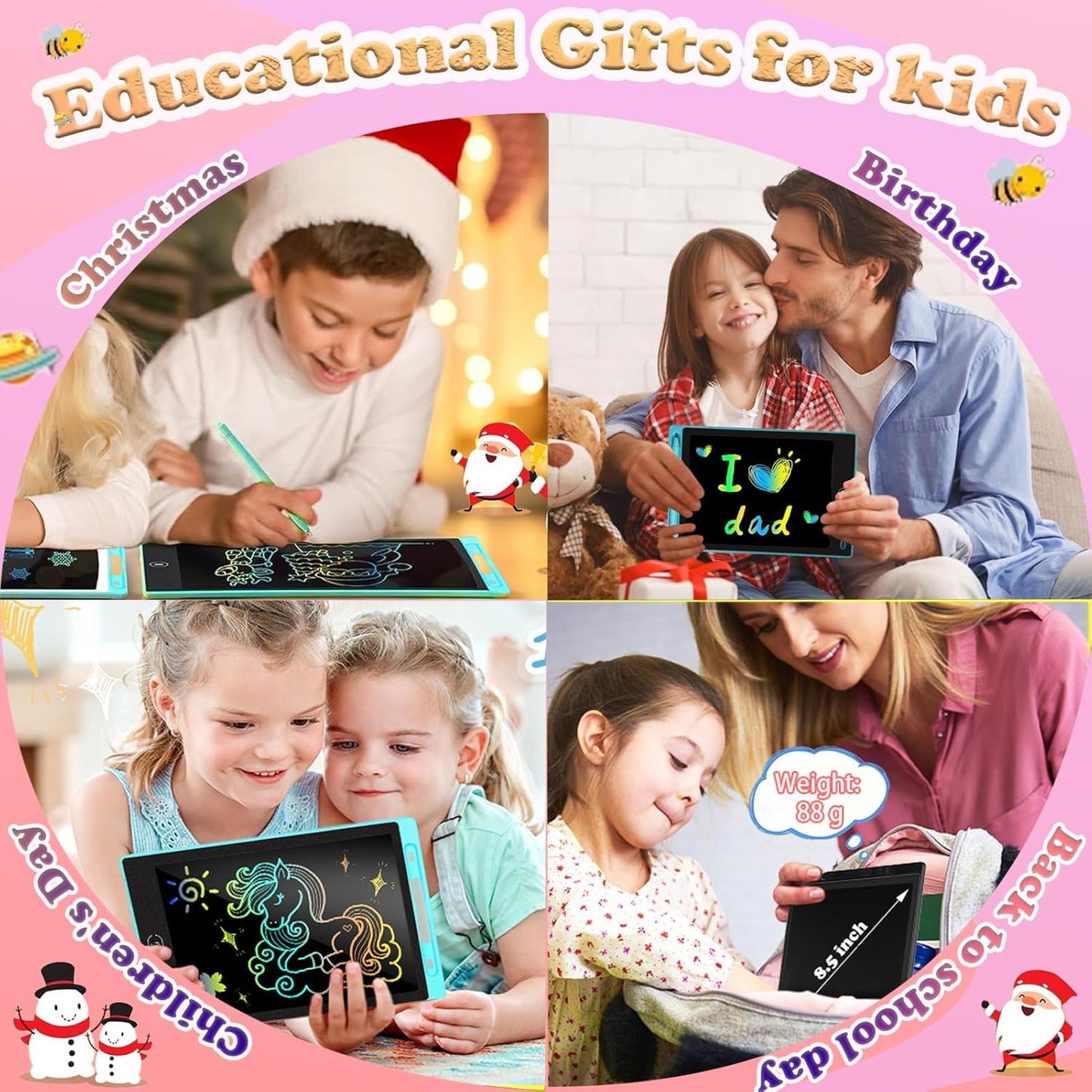 2 Pack LCD Writing Tablet for Kids 8.5 Inch Colorful Toddler Drawing Board Kid Travel Games Activity Learning Doodle Board Toys Gift for Age 3 4 5 6 7 8 Year Old Girls Boys(Black+Red)