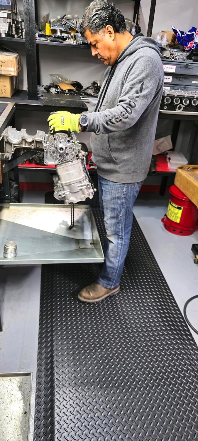 Rhino Mats, American Classic Diamond Anti-Fatigue Mats, Industrial Ergonomic Comfort Standing Mat for Work, Home, Garage, Office, Kitchen or Anywhere (Black 9/16" Thick, 4 FT. x 7 FT.)