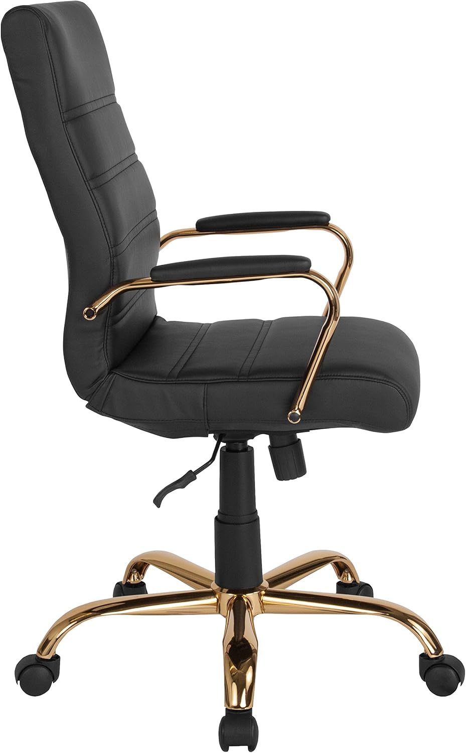 Flash Furniture Whitney High-Back Swivel LeatherSoft Desk Chair with Padded Seat and Armrests, Adjustable Height Padded Office Chair, Black/Gold