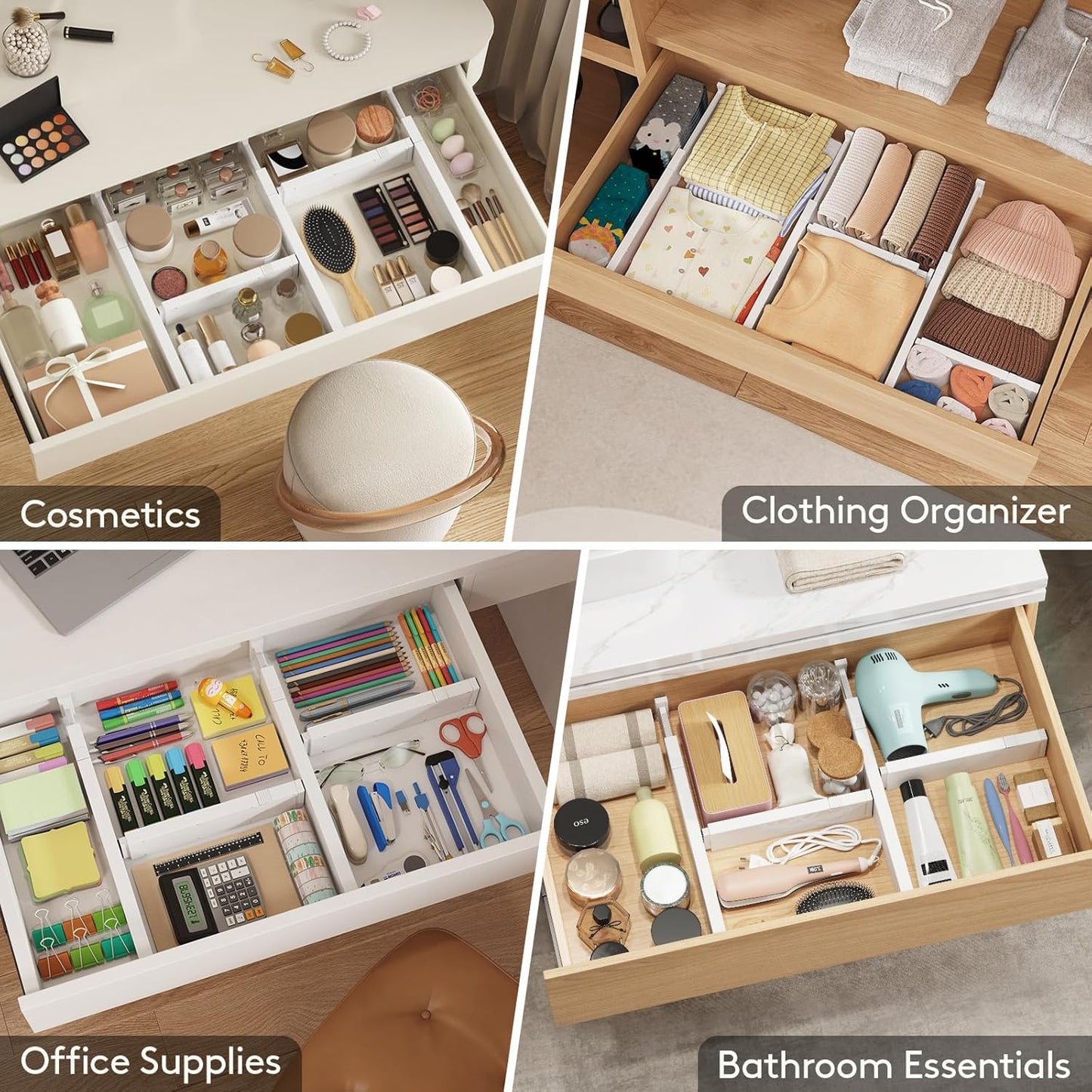 Lifewit 12 Pack Kitchen Drawer Dividers 2.36" High, 16"-22" Adjustable Drawer Organizer for Utensils/Clothes/Makeup, Plastic Expandable Separators in Dresser/Bedroom/Bathroom/Office Storage