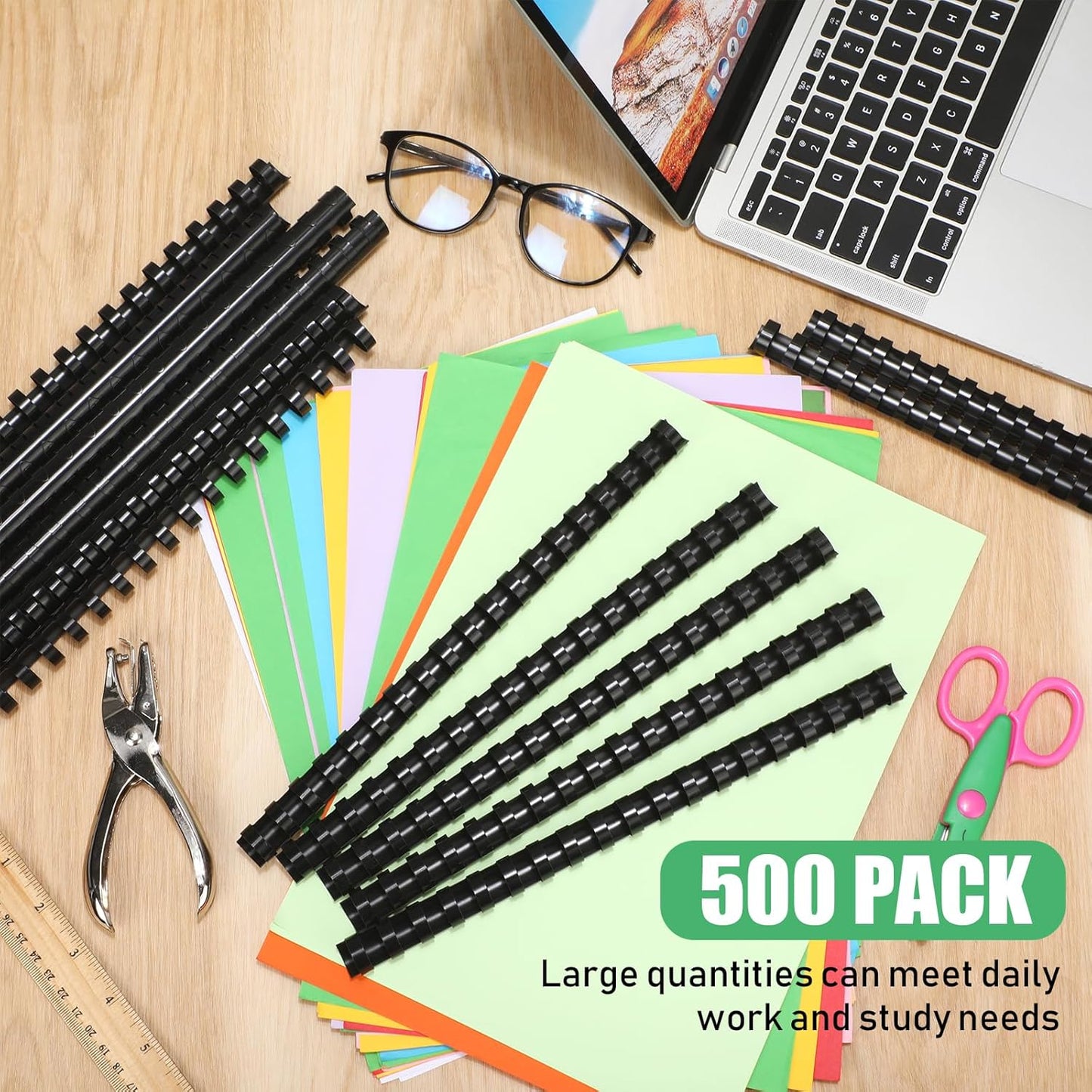 Maitys 300 Pcs Plastic Binding Combs Bulk 19 Ring Comb Spines Letter Size Spiral Binding for Notebook Calendar Picture(5/8 Inch,Black)