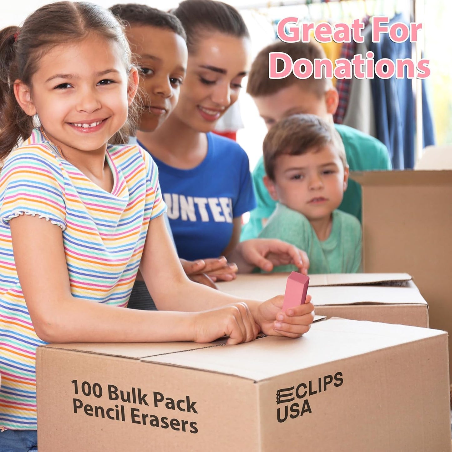 Erasers Bulk, 100 Pink Erasers for School, School Supplies for Kids