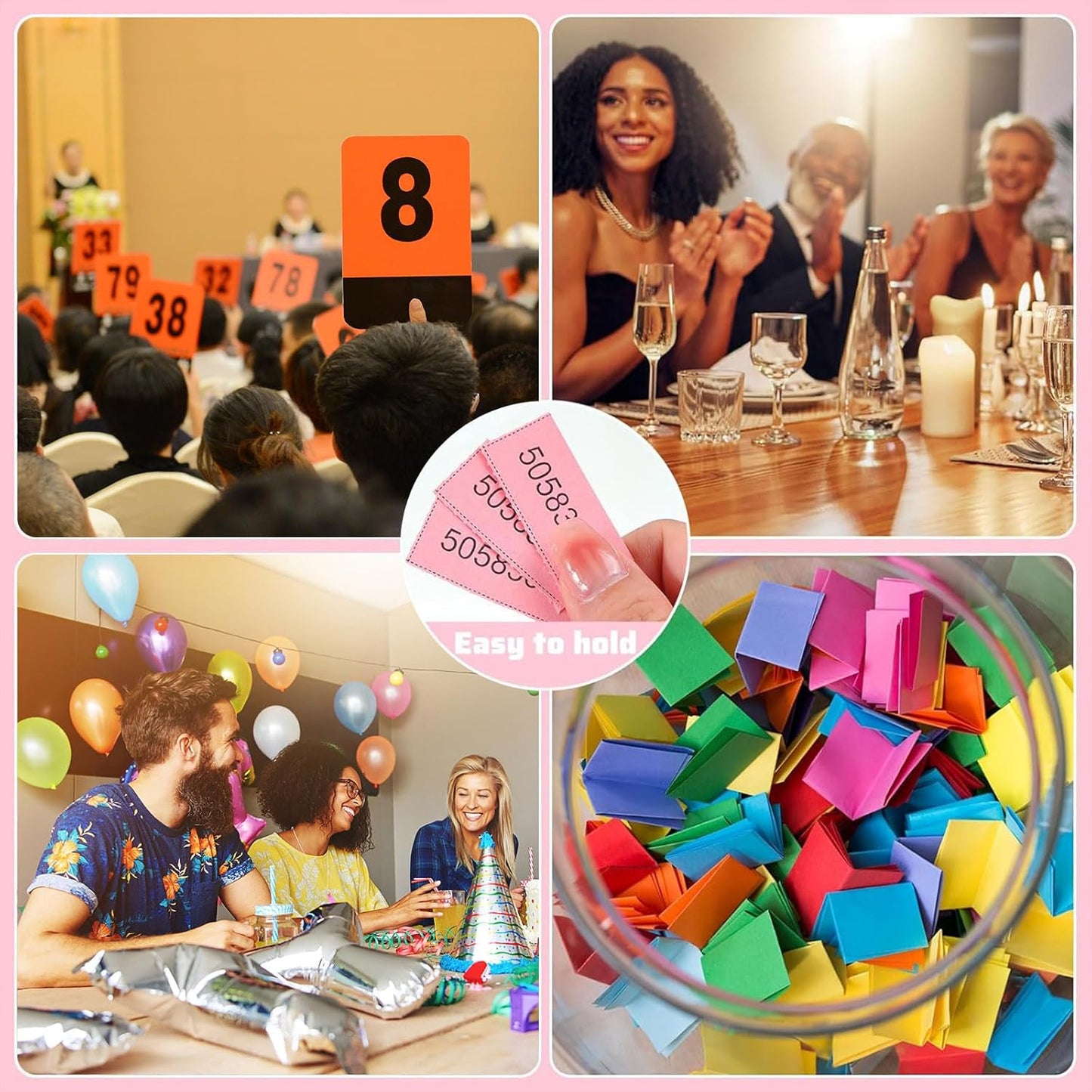 Kosiz 1000 Sheets 25 Bid Raffle Ticket Sheets Chinese Auction Tickets Numbers for Basket Events and Silent Auctions (Pink)