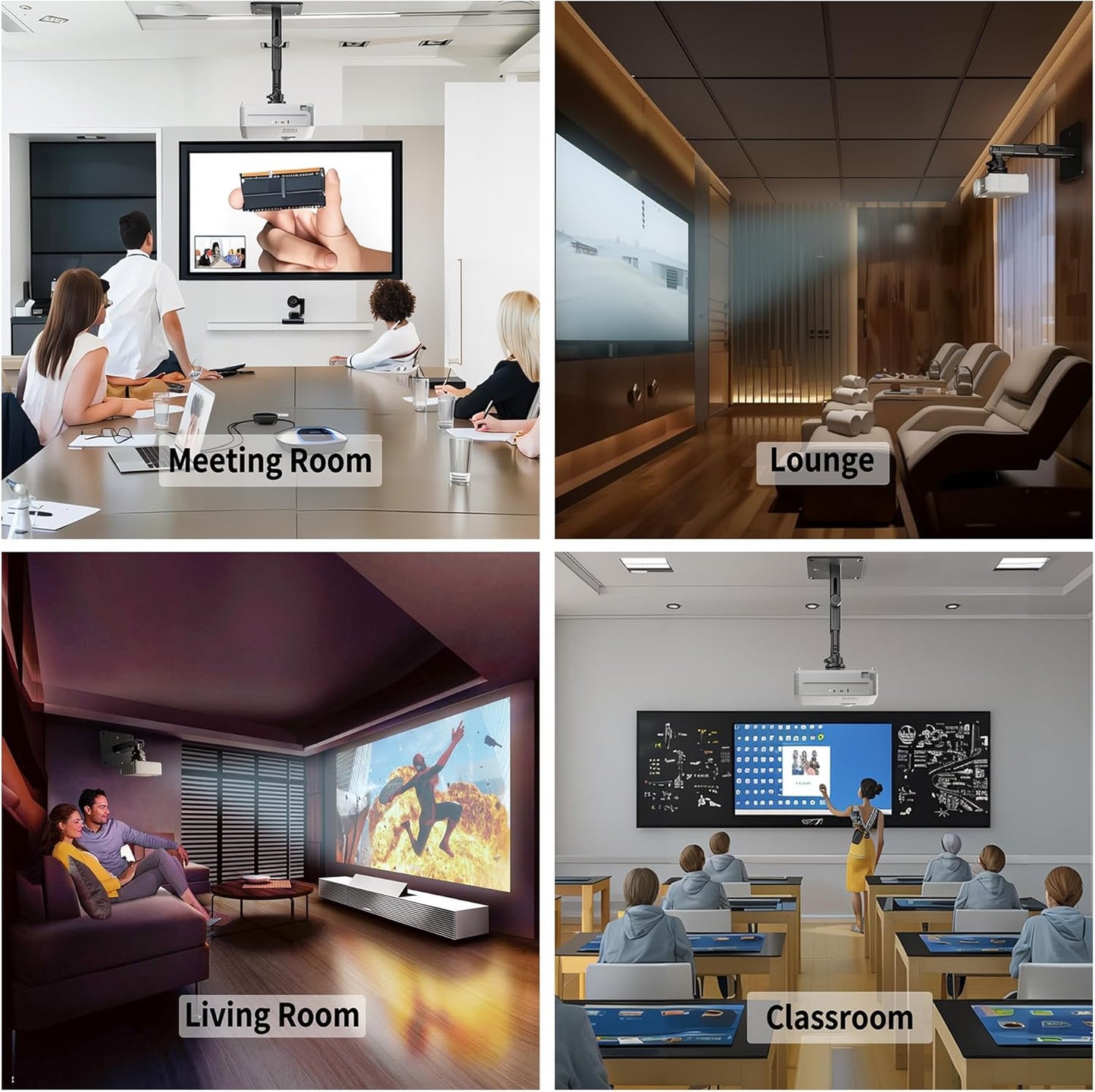 Projector Stand - Single Hole Hanging Height Adjustable Wall Ceiling Mount, Universal Mount with Retractable Arms - Aluminum Alloy Material, Load 33 lbs - Black