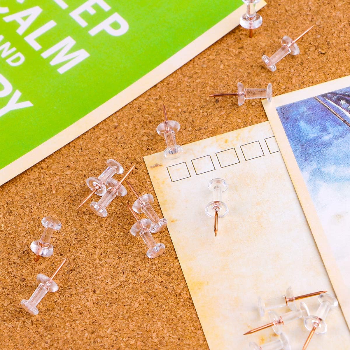 Yalis Push Pins 600 Count, Standard Rose Gold Pins Clear Thumb Tacks Steel Point and Clear Plastic Head (Rose Gold)