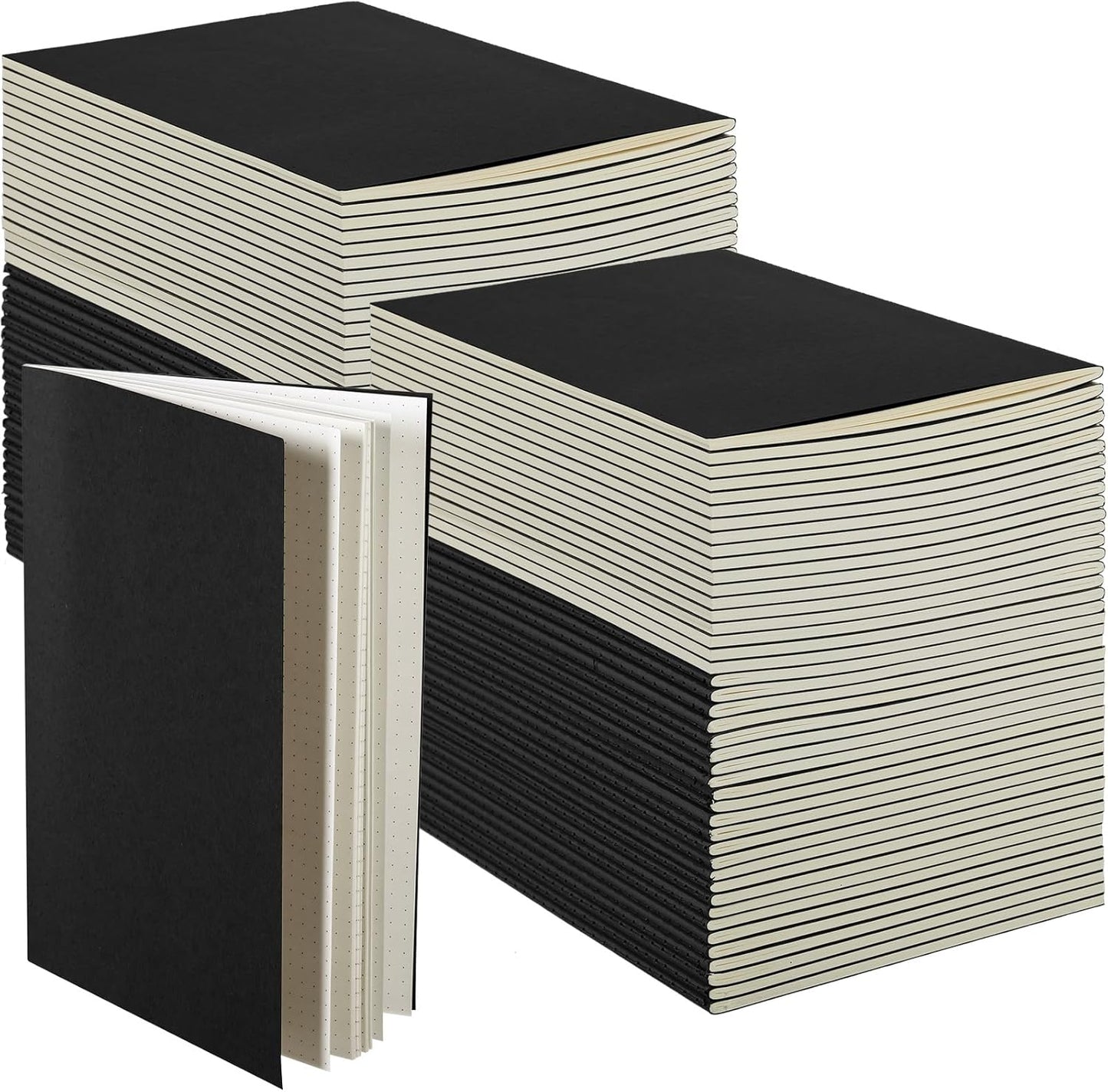 100 Pcs Kraft Notebook Journals 5.5 Inch x 8.3 Inch A5 Softcover Notebooks Bulk for Writing Sketch Office Notepad with 60 Pages 30 Sheets (Black,Dot)