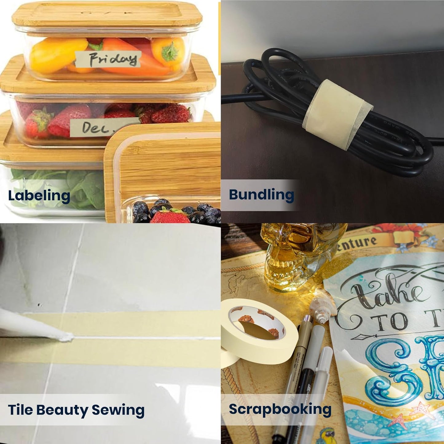 General Purpose Masking Tape Beige White 0.94 Inches x 60 Yards, Bulk Painters Tape for Painting, Labeling, DIY Arts Crafts, Home Office School Projects, 36 Rolls