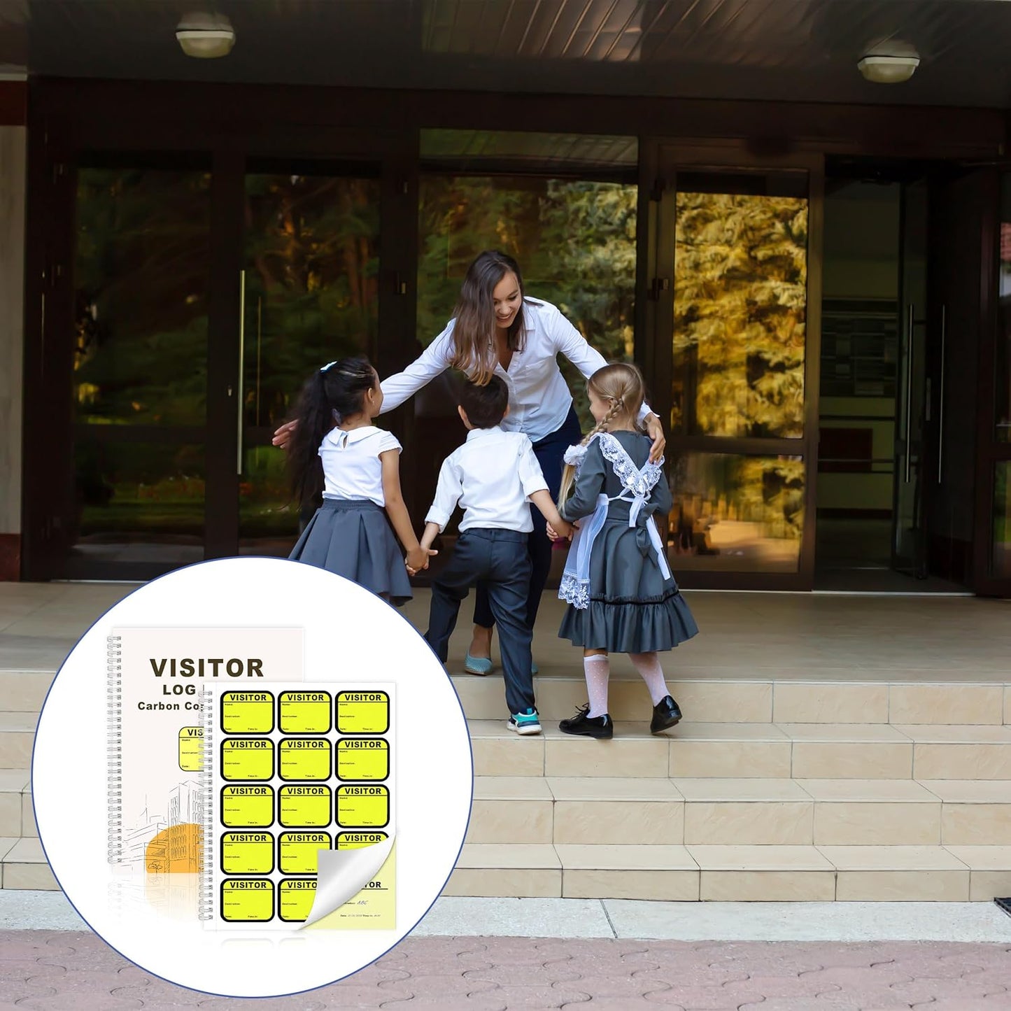 2 Pack of 450 Visitor Badges Registry Log with Carbon Copy Visitor Stickers Letter Size Visitor Log Book Extras Protecting Privacy Pages Spiral-Bound Self Visitor Badges Guest Register Book (2)