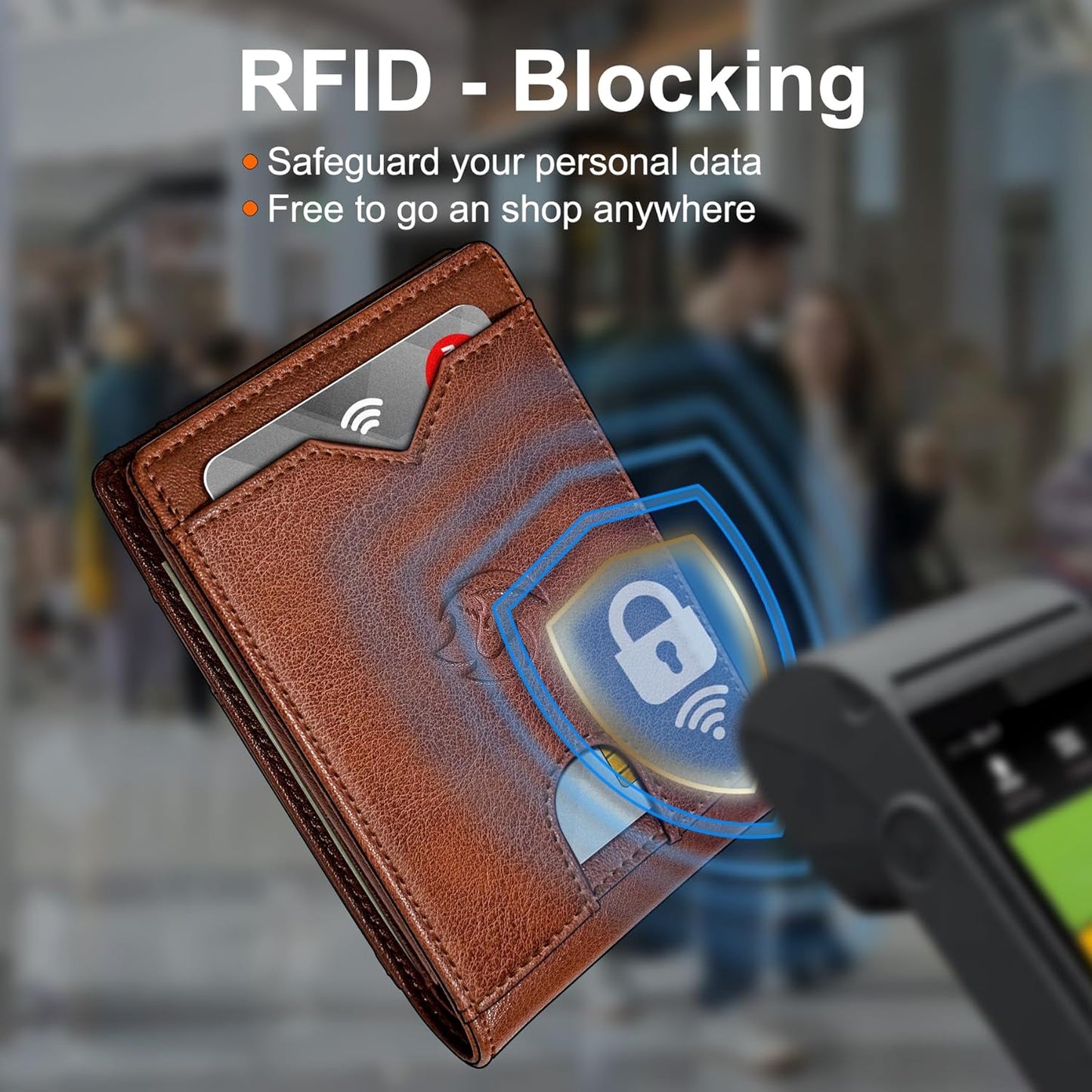 Wallet for Men Wallet with Cash Pocket 2 ID Window 13 Cards,Slim Leather Wallet Front Pocket Card Holder RFID Blocking with Gift Box