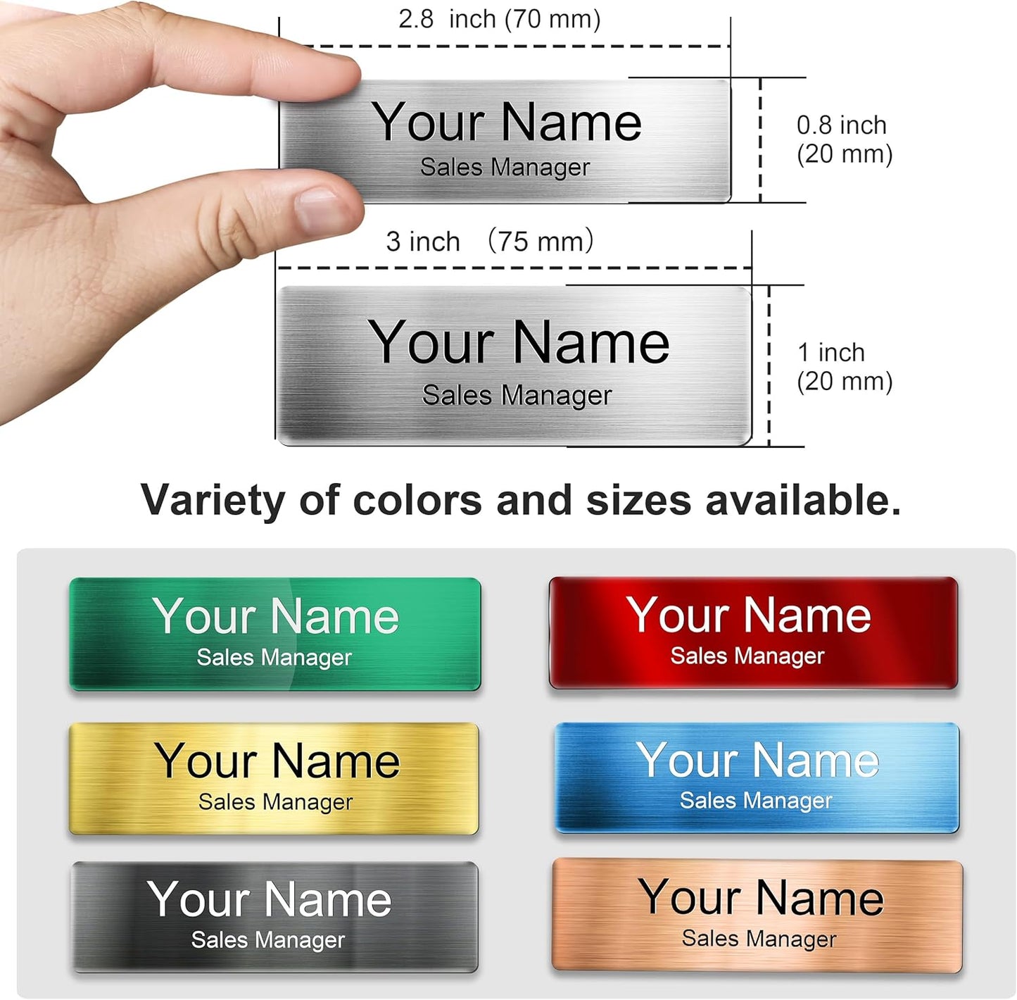 Magnetic Name Tags | Personalized Engraved Metal Identification Badges with Pin or Adhesive Backing | Custom ID Tags | 2.8"x0.8"