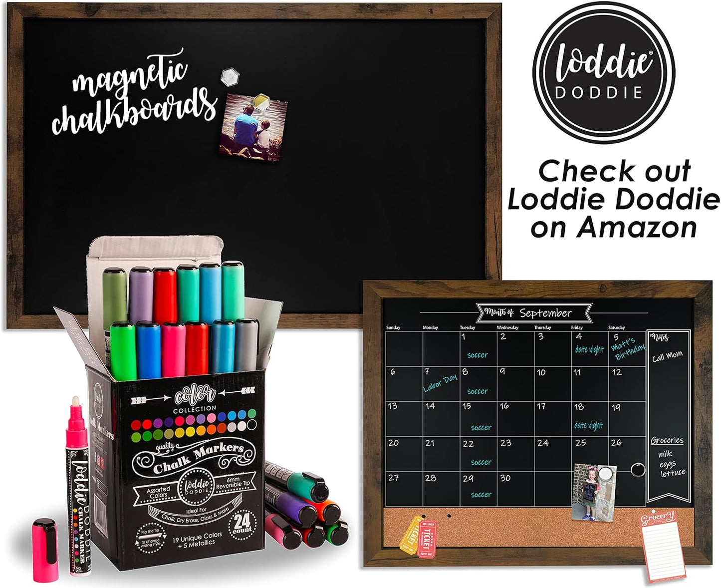 Loddie Doddie Liquid Chalk Markers - 4-Pack Basic Colors 6mm Reversible Tip - Erasable Multi-Surface Chalkboard & Window Markers for Glass Washable