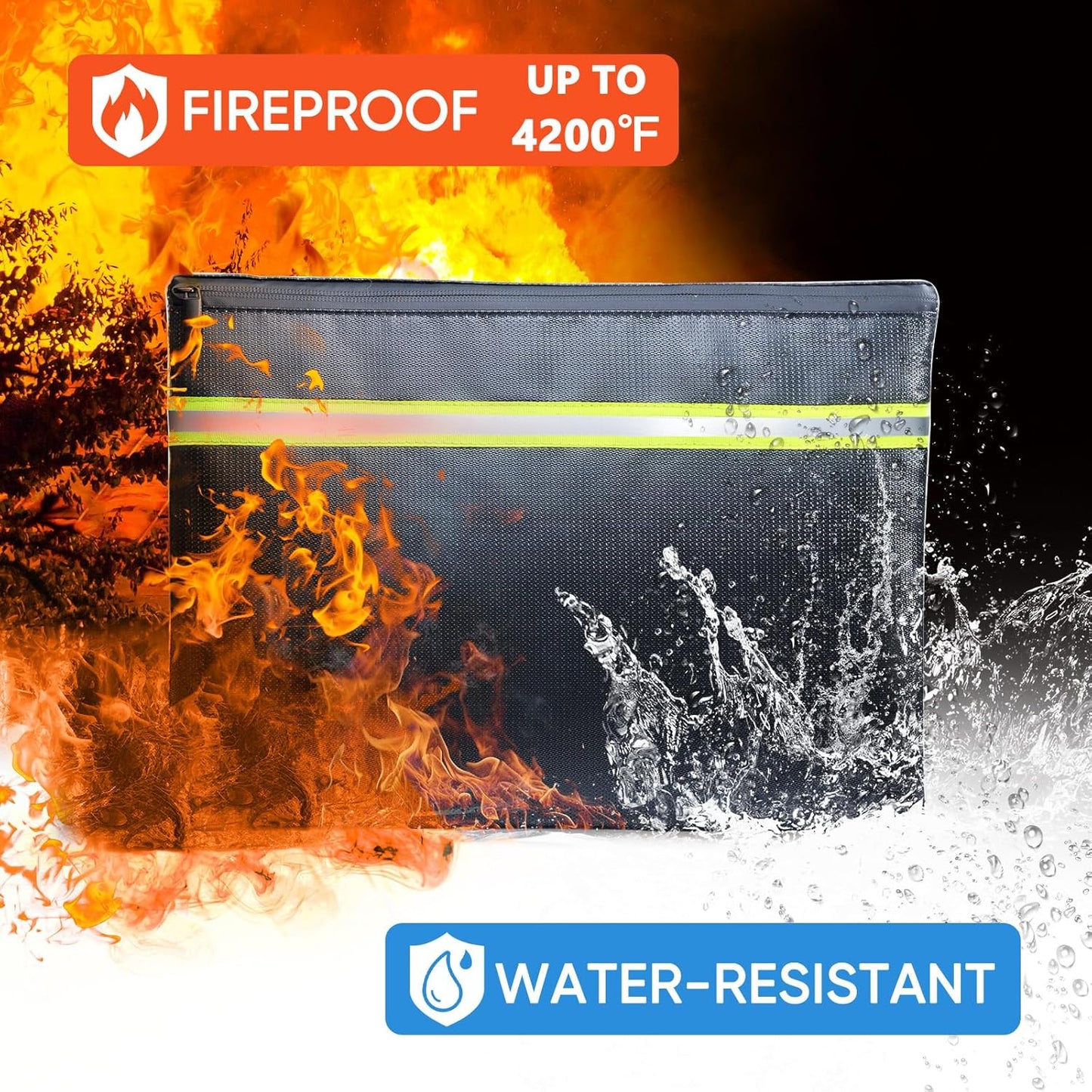Fireproof Document Bag – 3 Pack (15" x 11", 13" x 9.7", 10.5" x 8") Fireproof & Water- proof Document Organizer | Document Holder with Zipper Secure for Cash, Passports, Check& More