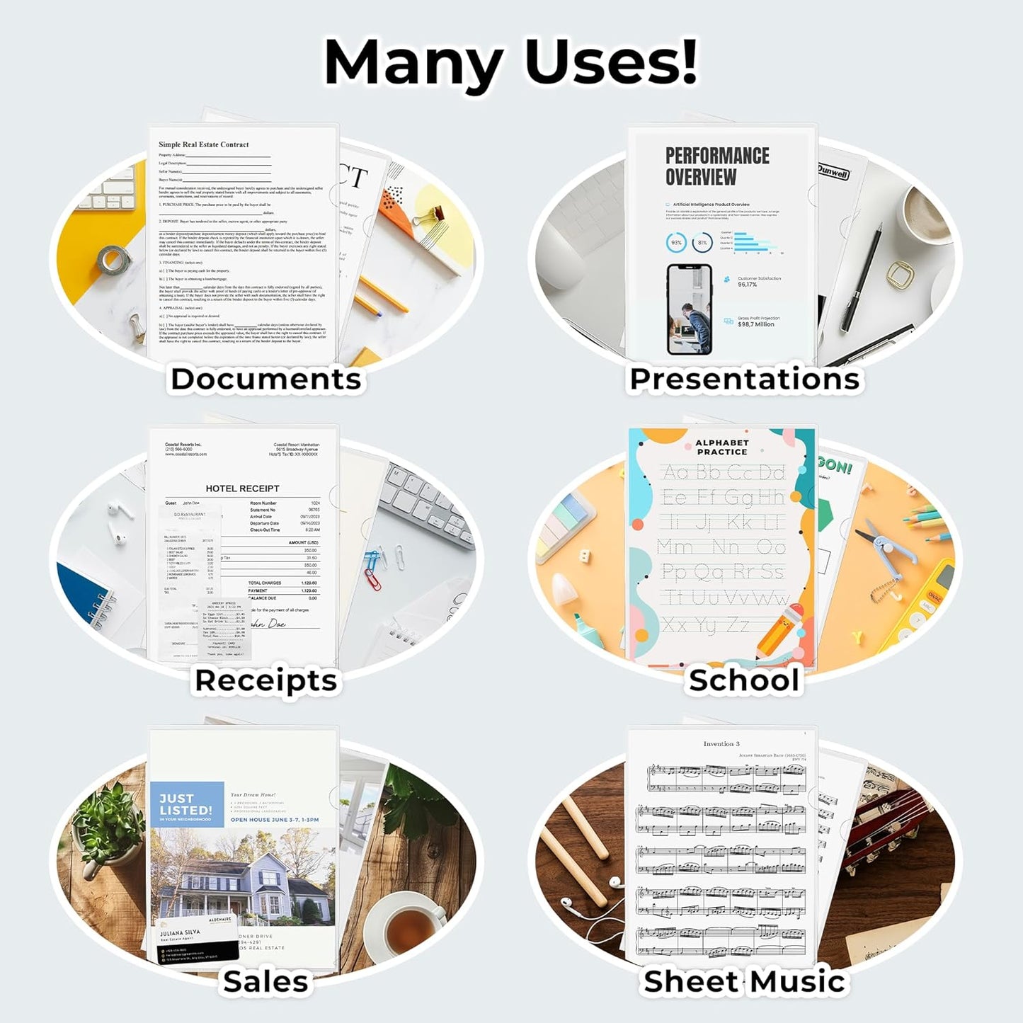 Dunwell Clear Folders for Documents, Plastic 8.5x11 File Sleeves for Document Protection, Filing, Storage, Organization (6 Pack) Transparent Folders with Pockets, Durable Letter Size Document Holder