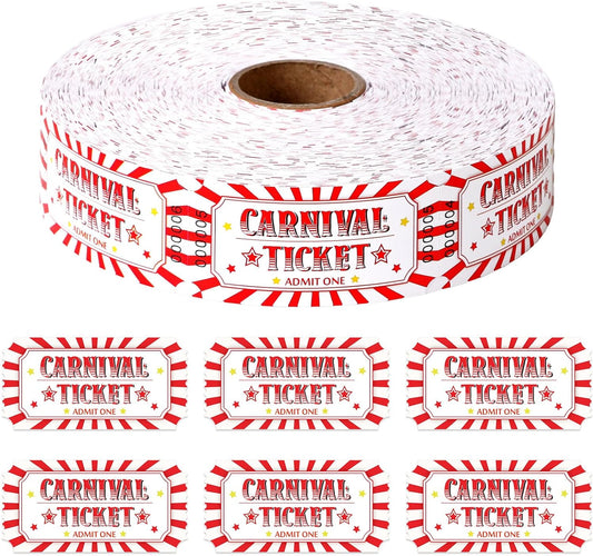 1000 Pcs Carnival Tickets Carnival Theme Party Decorations Circus Red White Color Raffle Tickets Roll Party Ticket for Events Carnival Favors Supplies