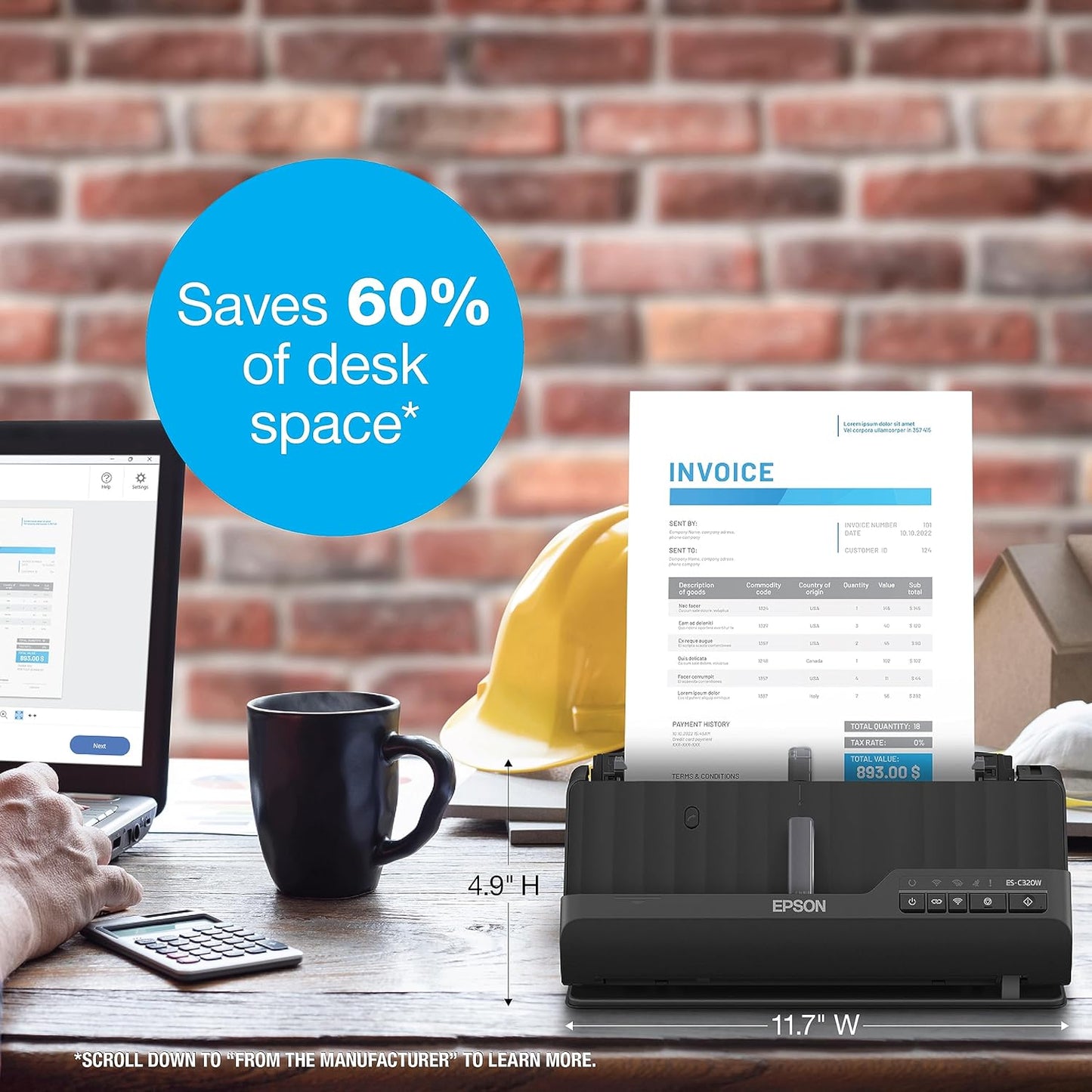 Epson - Workforce ES-C320W - Wireless Compact Desktop Document Scanner - 2-Sided Scanning and Auto Document Feeder - Paper and Card Scanner - Black