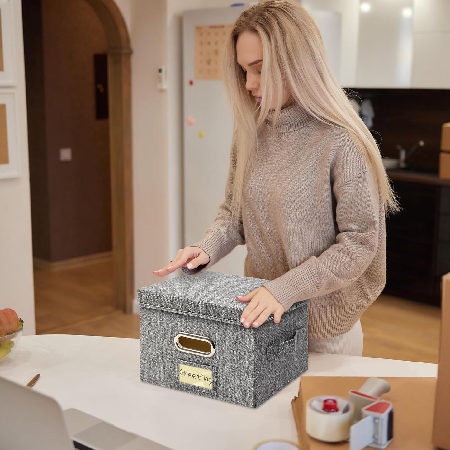 Greeting Card Organizer and Storage Box with 20 Pcs Adjustable Dividers, Storing Cards with 84 Pcs Labels Perfect for Storing Greeting Cards, Envelopes, Photos 1 Pack Grey