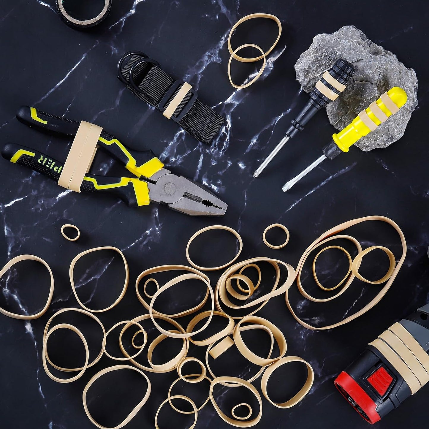 60 Mixed Count Heavy Duty Rubber Bands 6 Size Black Thick Wide Rubber Bands Assorted Size for Hiking Camping Survival Sports Supplies (Light brown)