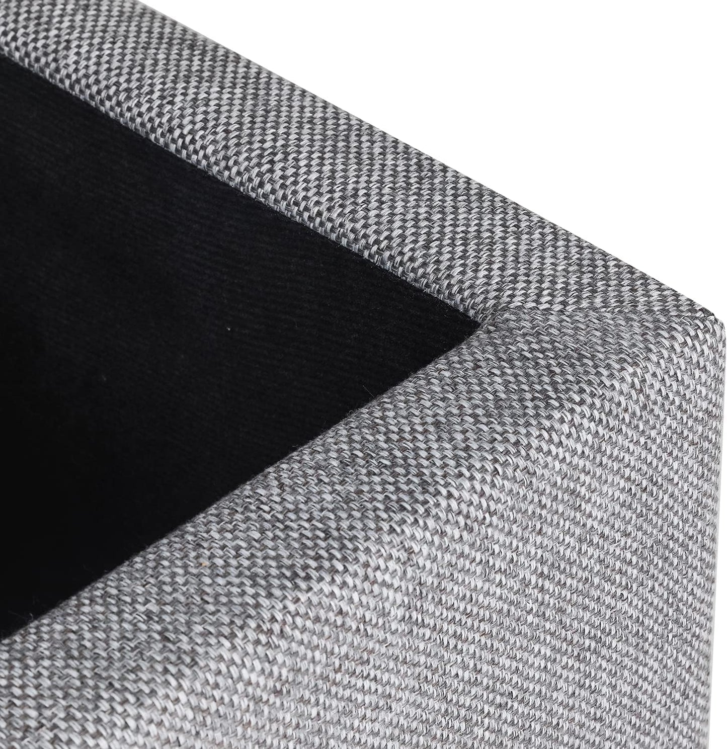 Adeco 17" Square Ottoman with Storage, Small Blue Storage Ottoman Foot Rest with Hinged Lid & Solid Wood Legs, Linen Fabric Foot Stool for Living Room & Bedroom