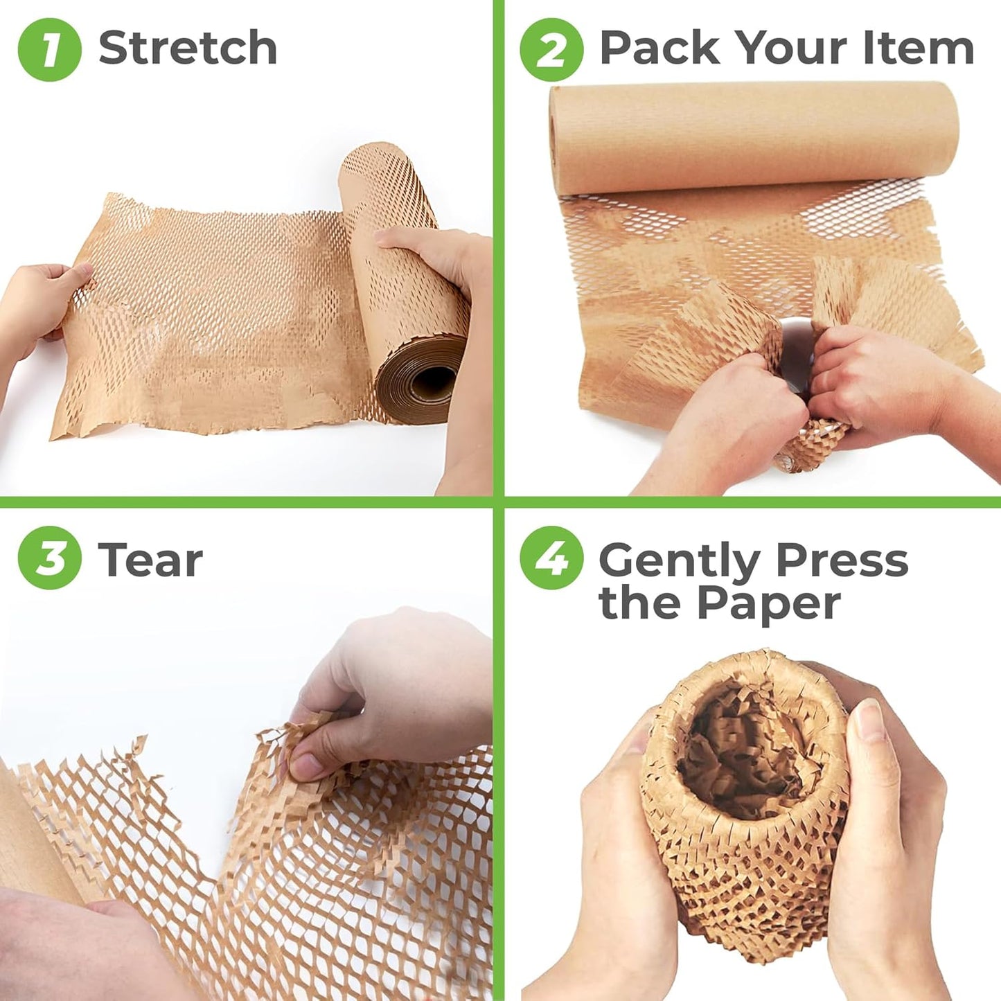 HexcelWrap Mini - Honeycomb Packing Paper, Eco-Friendly, Sustainable Paper Bubble Wrap for Shipping & Moving, Cushioned Packing Material in Easy Self-Dispenser Box - Natural, 12" x 750'