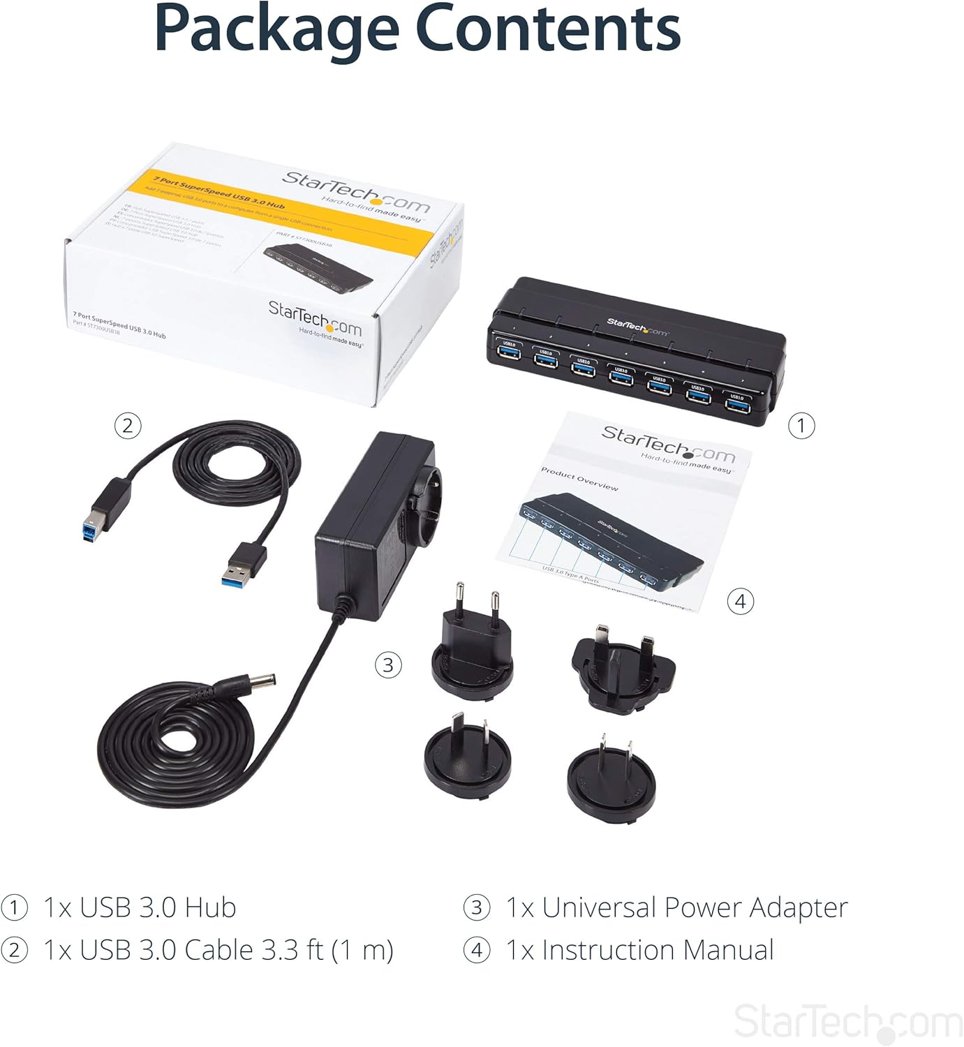 StarTech.com 7 Port USB 3.0 Hub – Up To 5 Gbps – 7 x USB – Universal Multi Port USB Extender for Your Desktop – USB Powered (ST7300USB3B)