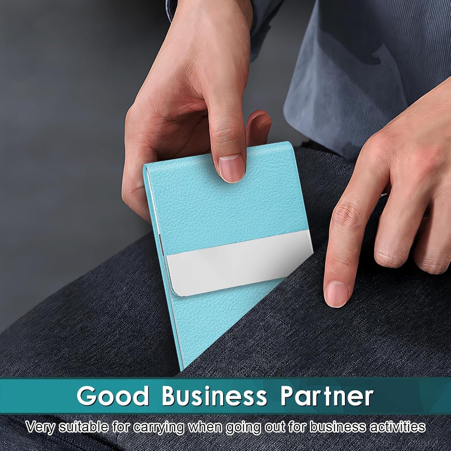 Business Card Holder, Pocket Business Card Case, Slim Card Holders for Men or Women, PU Leather Business Card Carrier Metal RFID Blocking Name Card Holder with Magnetic Clasp