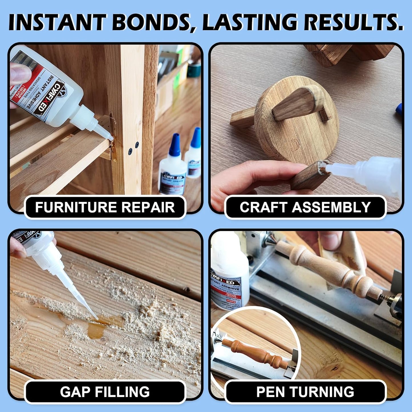 Professional Grade Cyanoacrylate Super Glue, Medium Viscosity CA Glue for Woodworking, 2 oz. (56.8 Grams) - Instant Adhesive for Woodturning, Pen Turning, Hobby Models & Most Wood Bonding