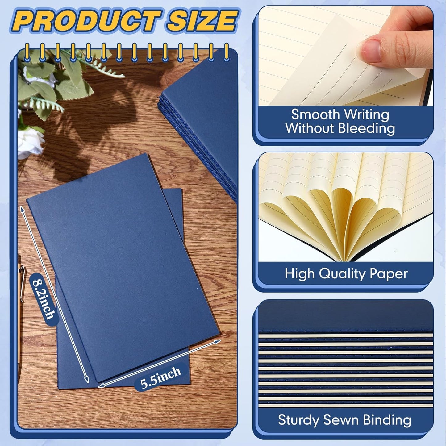 100 Pcs Kraft Notebook Journals 5.5 Inch x 8.3 Inch A5 Softcover Notebooks Bulk for Writing Sketch Office Notepad with 60 Pages 30 Sheets (Multicolor,Lined)(Navy Blue,Lined)