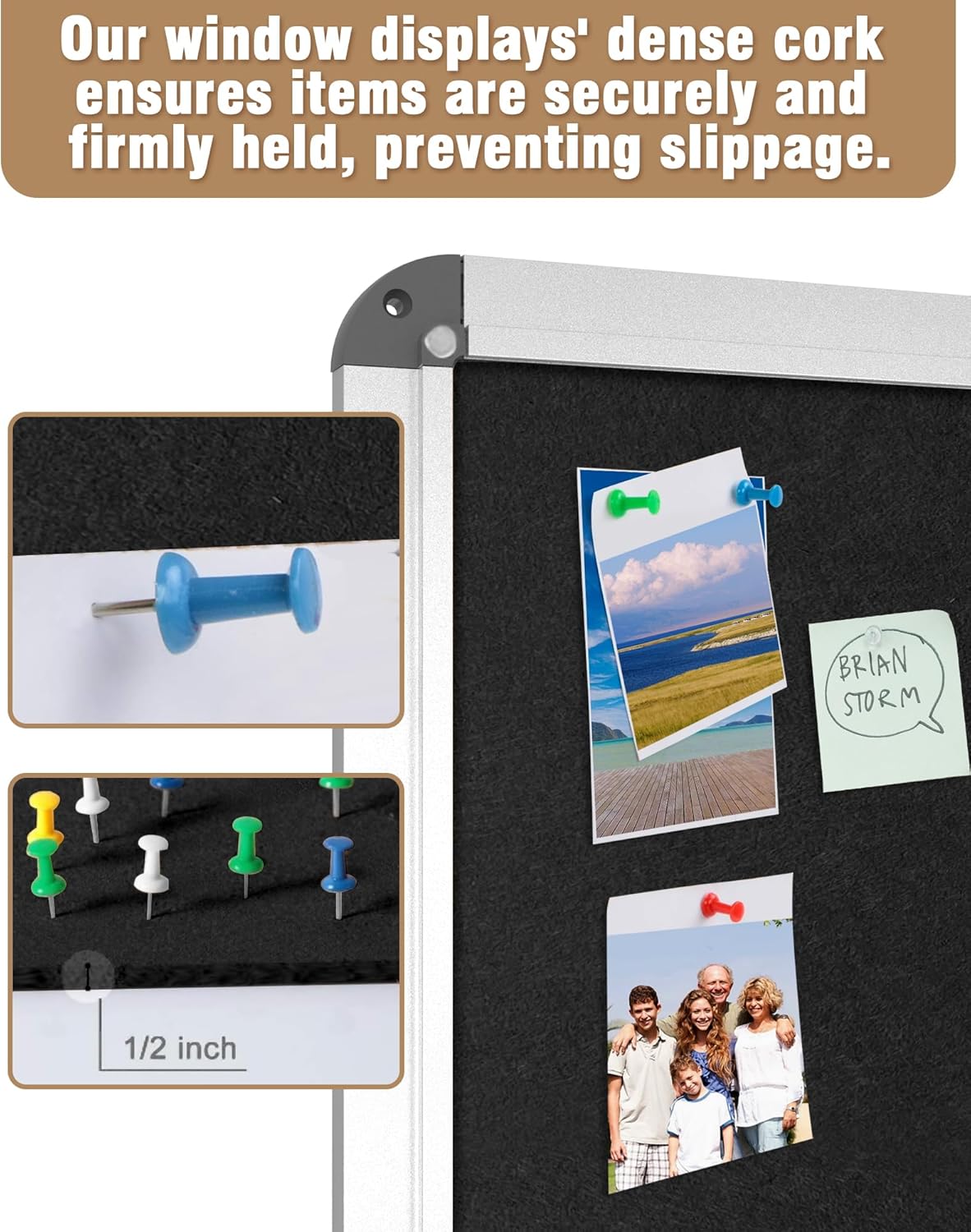 36"x24" Enclosed Bulletin Board, Lockable Weather-Resistant Aluminum Cork Noticeboard for School & Office, Silver Frame w/Black Flet