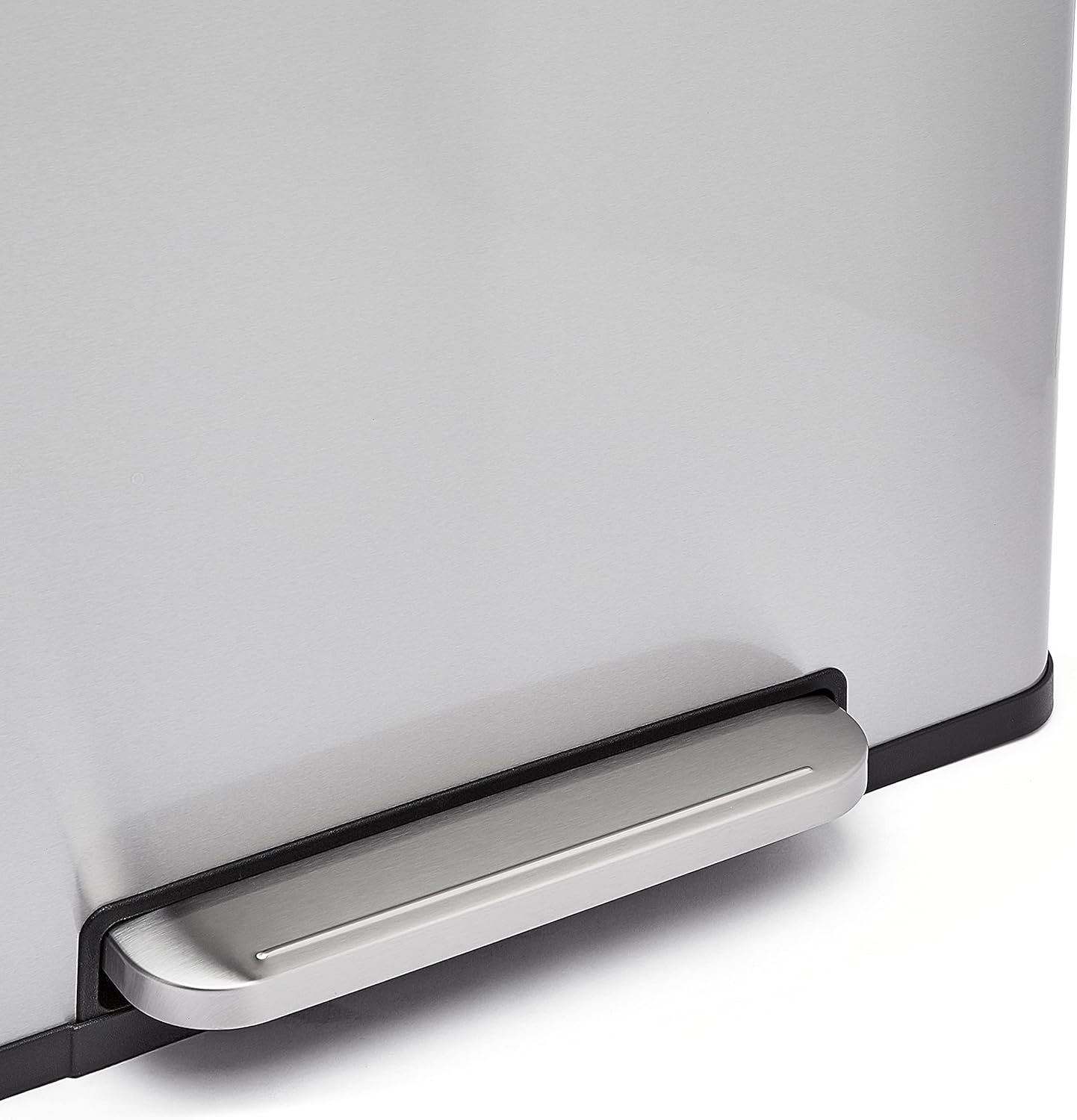 Amazon Basics Dual Compartment Recycling Trash Can with Soft-Close Lid and Removable Liner Buckets, 60 Liters, Rectangular, Grey, Silver