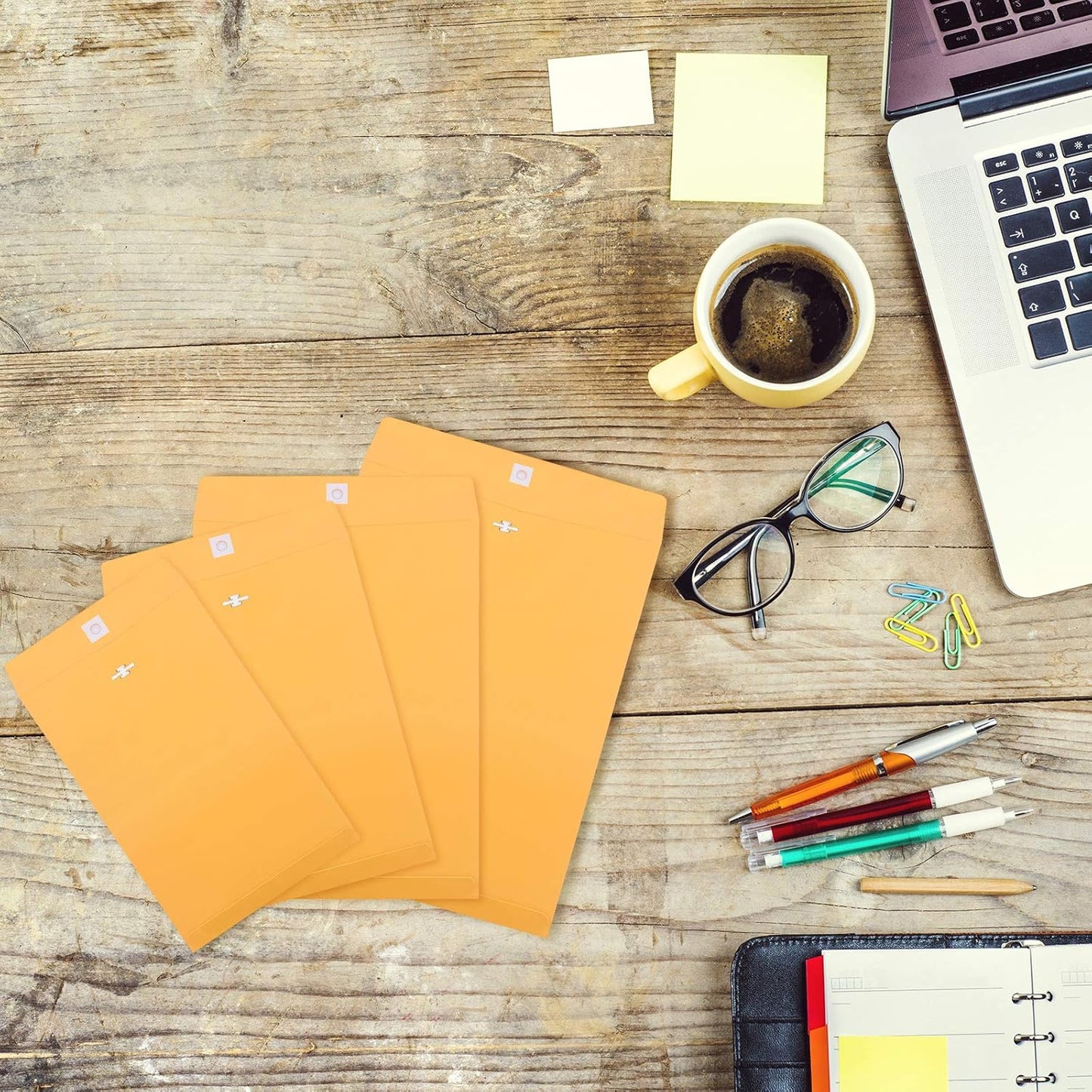 Frienda 4 Sizes Clasp Envelopes Kraft Paper Catalog Clasp Envelope with Closure for Filing, Storing or Mailing Documents, 50 Pieces(5 x7 In, 6 x 9 In, 9 x 12 In, 10 x 13 In,Yellow)