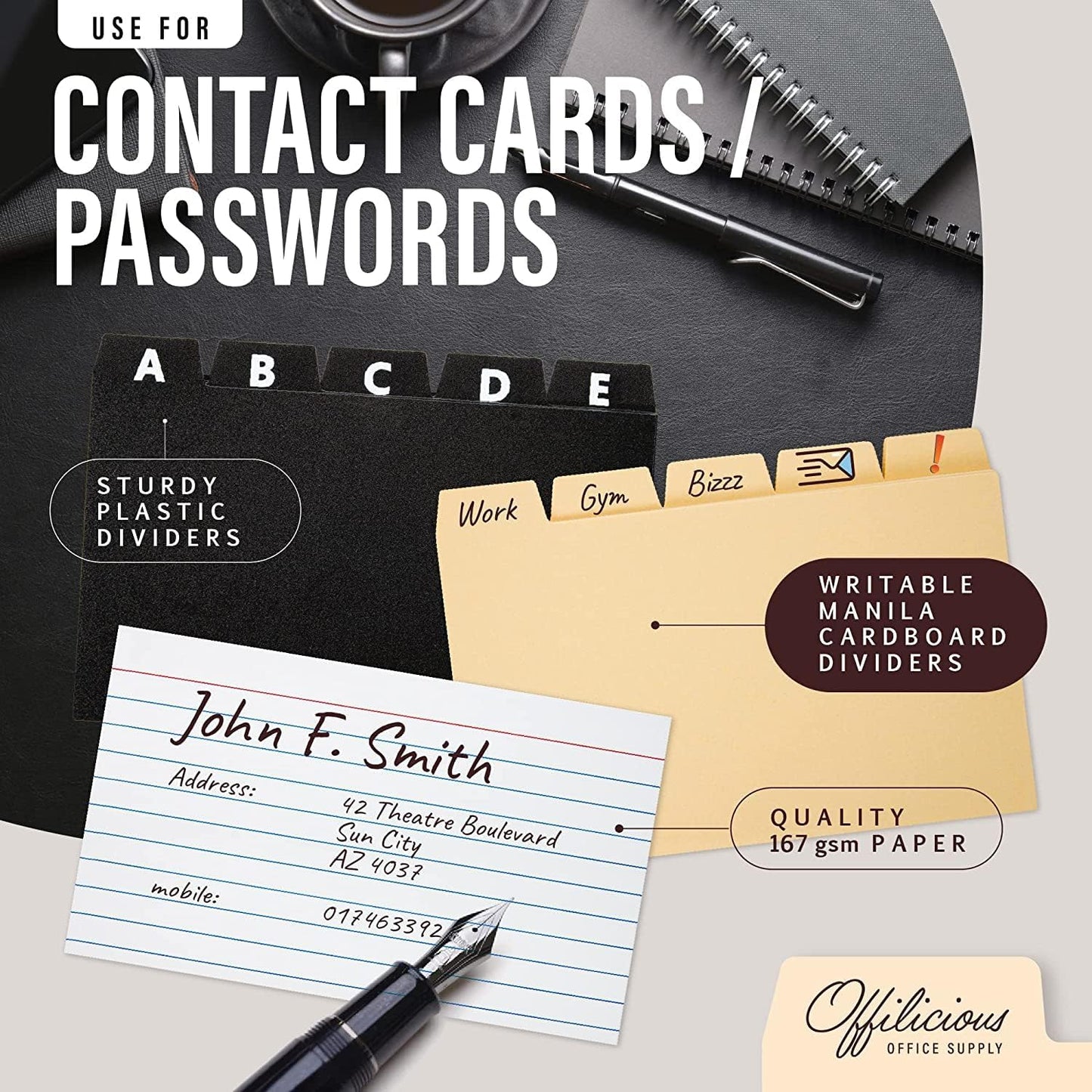 Business Card Organizer 3x5 - Premium Index Card Holder Box for Flashcards, Notecards, Recipes - Recipe Box with Cards & Dividers, Labels, Stickers