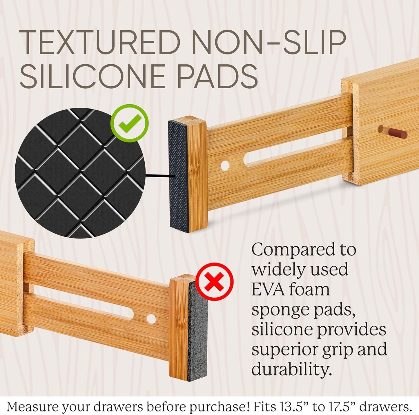 Night Tree Expandable Bamboo Drawer Dividers – Spring-Loaded Wooden Organizers for Clothes, Kitchen Utensils, Bathroom, and Dresser Drawers (13.5" to 17.5")