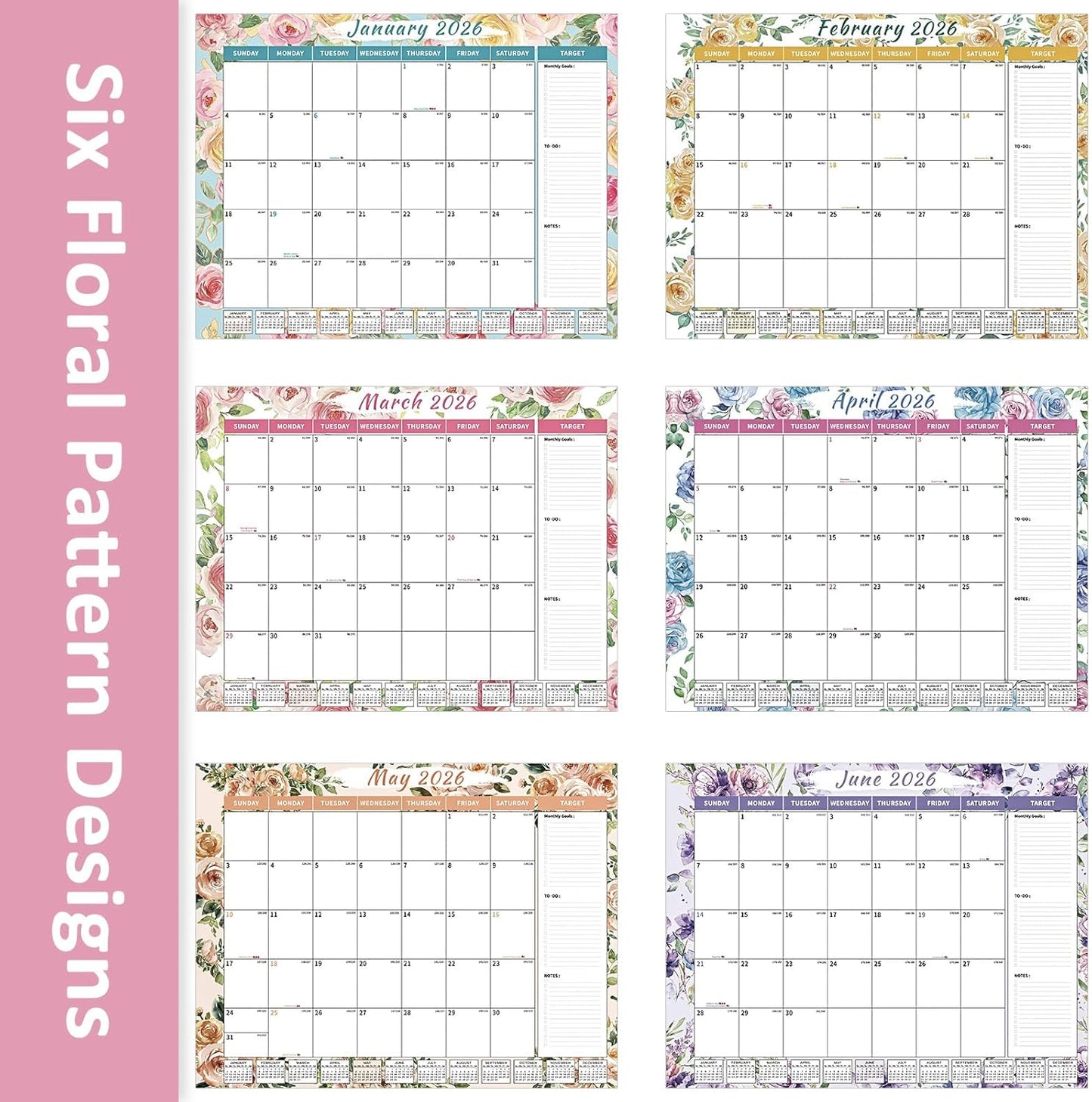 Ospelelf Desk Calendar 2025-2026 Large 22'' x 17'' Monthly Calendar 2025 Desktop Calendar, 18 Month Calendar, Use July 2025 - Dec 2026, Floral