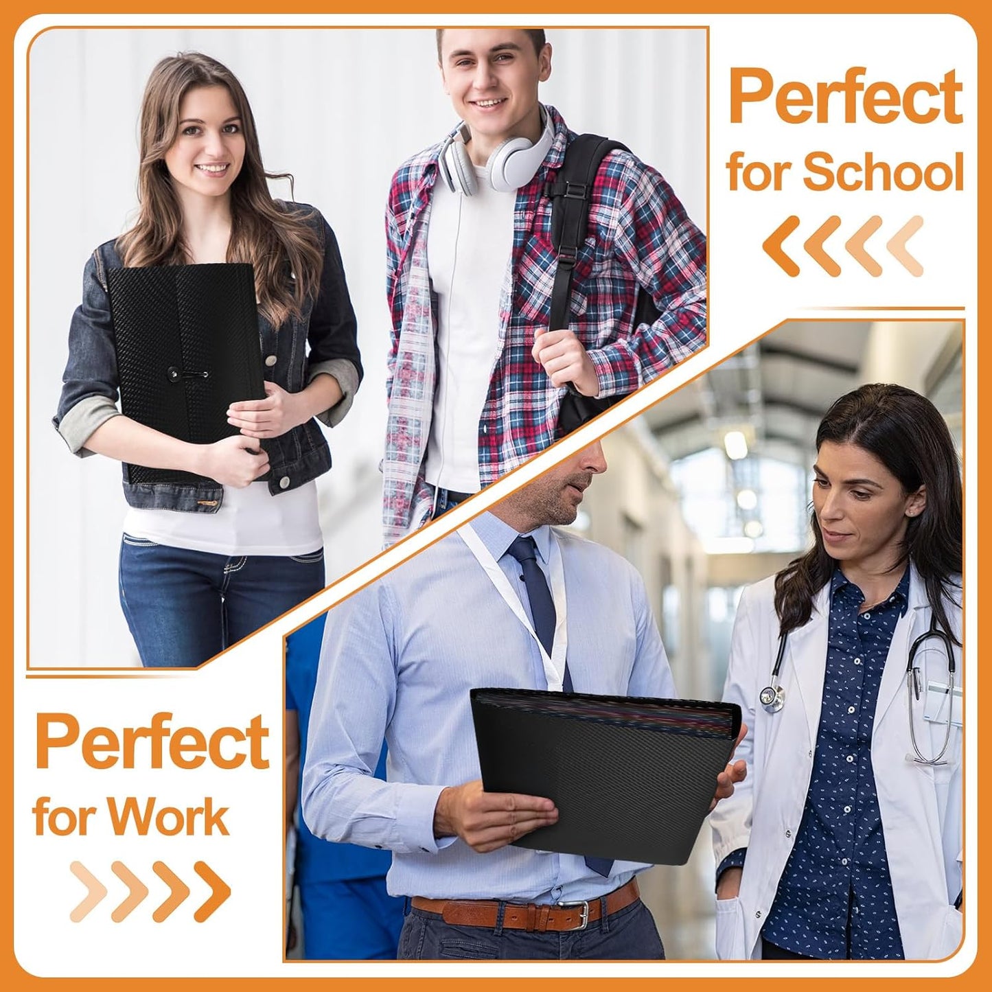 Patelai 6 Pack File Folder Organizer 13 Pocket Expanding File Folder A4 Letter Size Paper Document Receipt Organizer with Labels and Colored Inside Pages for Classroom, Home, Office and Travel, Black