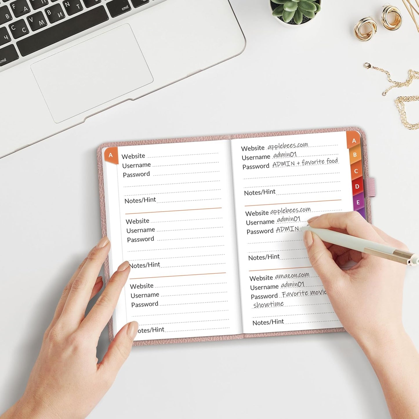 SUNEE Password Keeper Book with Colorful Alphabetical Tabs, Small Pocket Password Book for Internet Website Address Login, Gifts for Home and Office, 4''x 6''- Rose Gold