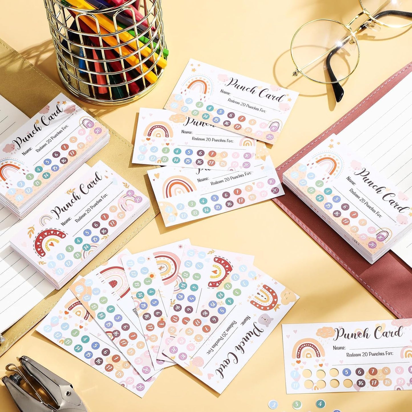 Fumete 400 Pcs Punch Cards for Classroom Reward Cards Behavior Incentive Loyalty Awards for Kids Students Teachers School Business, 8 Styles, 3.5 x 2 in(10 Boho Punches Style)