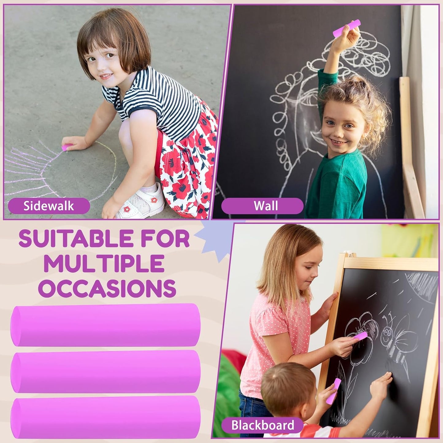 Fulmoon 40 Pcs Jumbo Sidewalk Chalk for Kids Outdoor Art Non Toxic Large Washable Street Chalk for Adults Drawing Painting Classroom(Rose Red,Round Style)