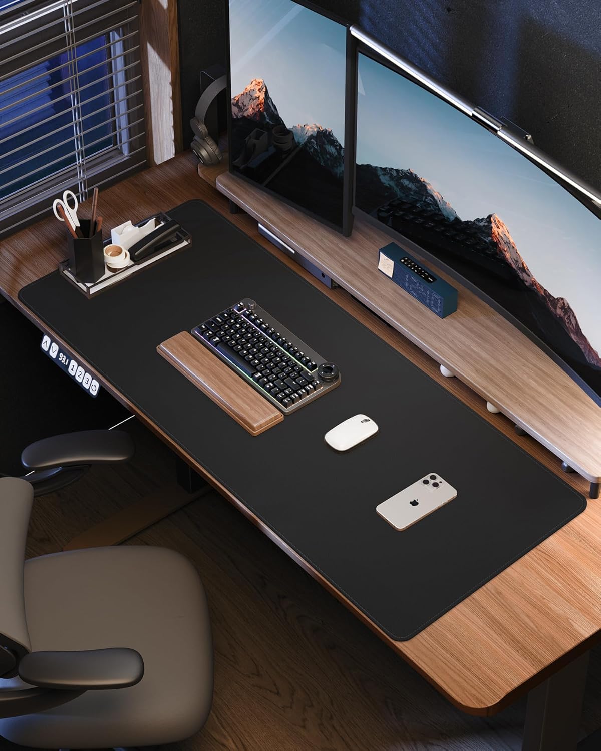 Extra Large Desk Pad Mat - Waterproof Mouse Pad & Desk Protector, Non-Slip XXL PU Leather Gaming Mat for Keyboard/Mouse, Stitched Edge with Ergonomic Support, 47.2"x23.6" (Black)