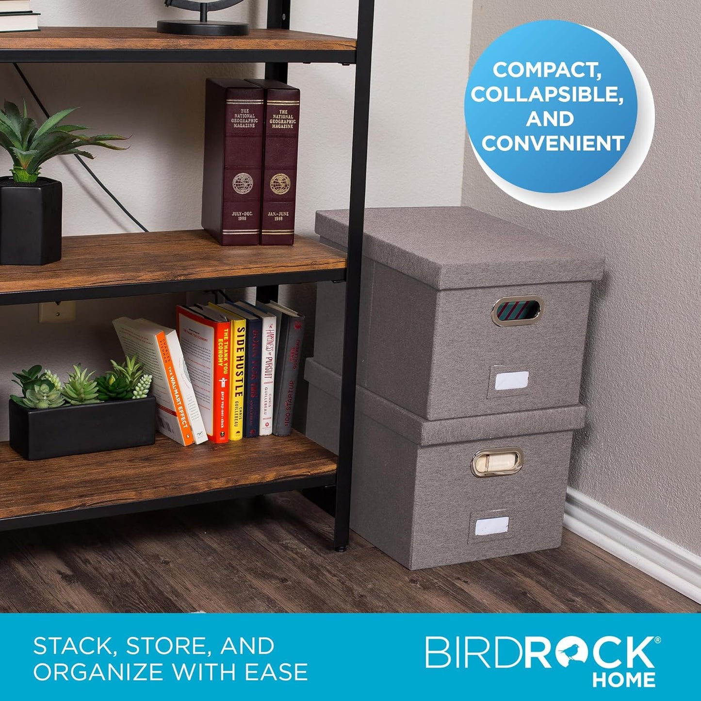 Internet's Best Collapsible File Box Storage Organizer with Lid - Decorative Linen Filing & Storage Office Boxes – Hanging Letter/Legal Folder – Home Office Bins Cabinet – Grey Container - 1 Pack