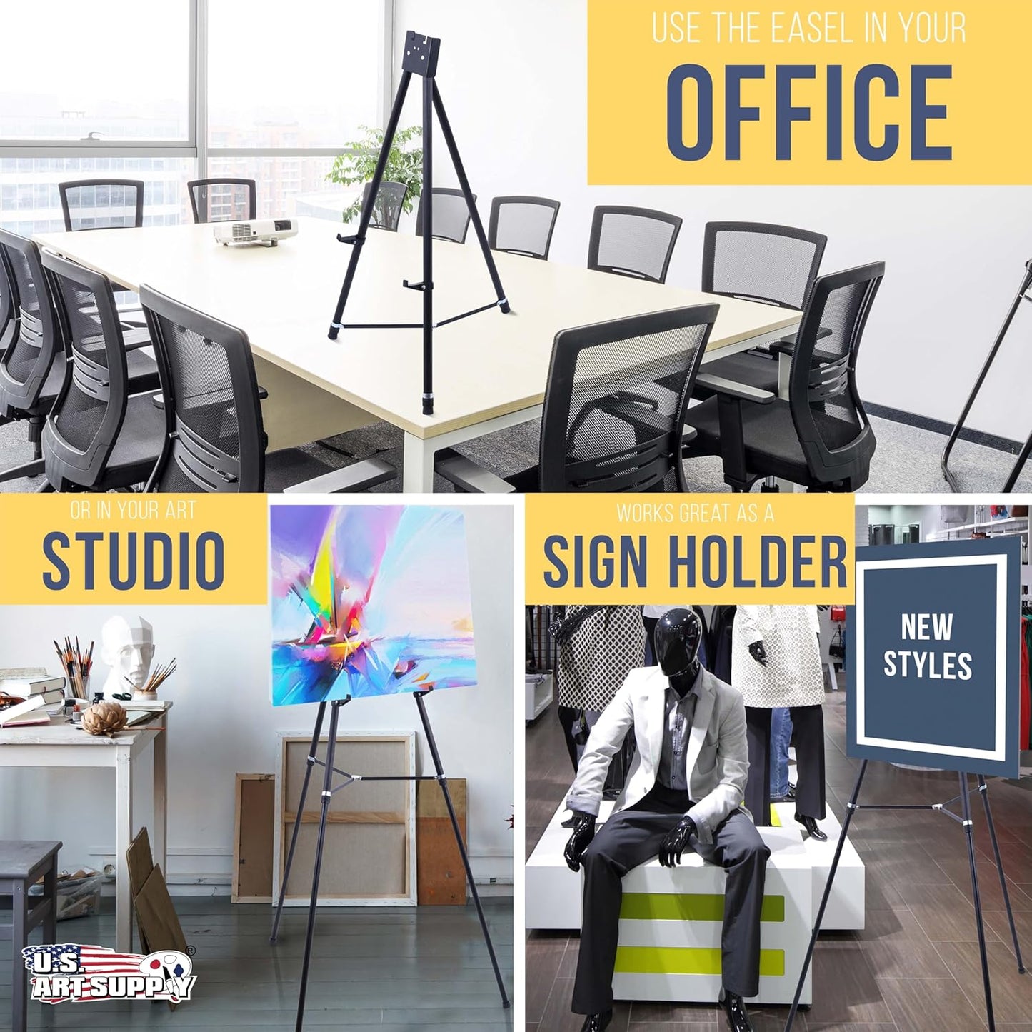 U.S. Art Supply 70" High Showroom XL Silver Metal Display Easel (6 Pack) - Large Adjustable Height Portable Easel Stand, Sign Display, Holds 45 lbs - Floor & Tabletop Easels, Painting Stand