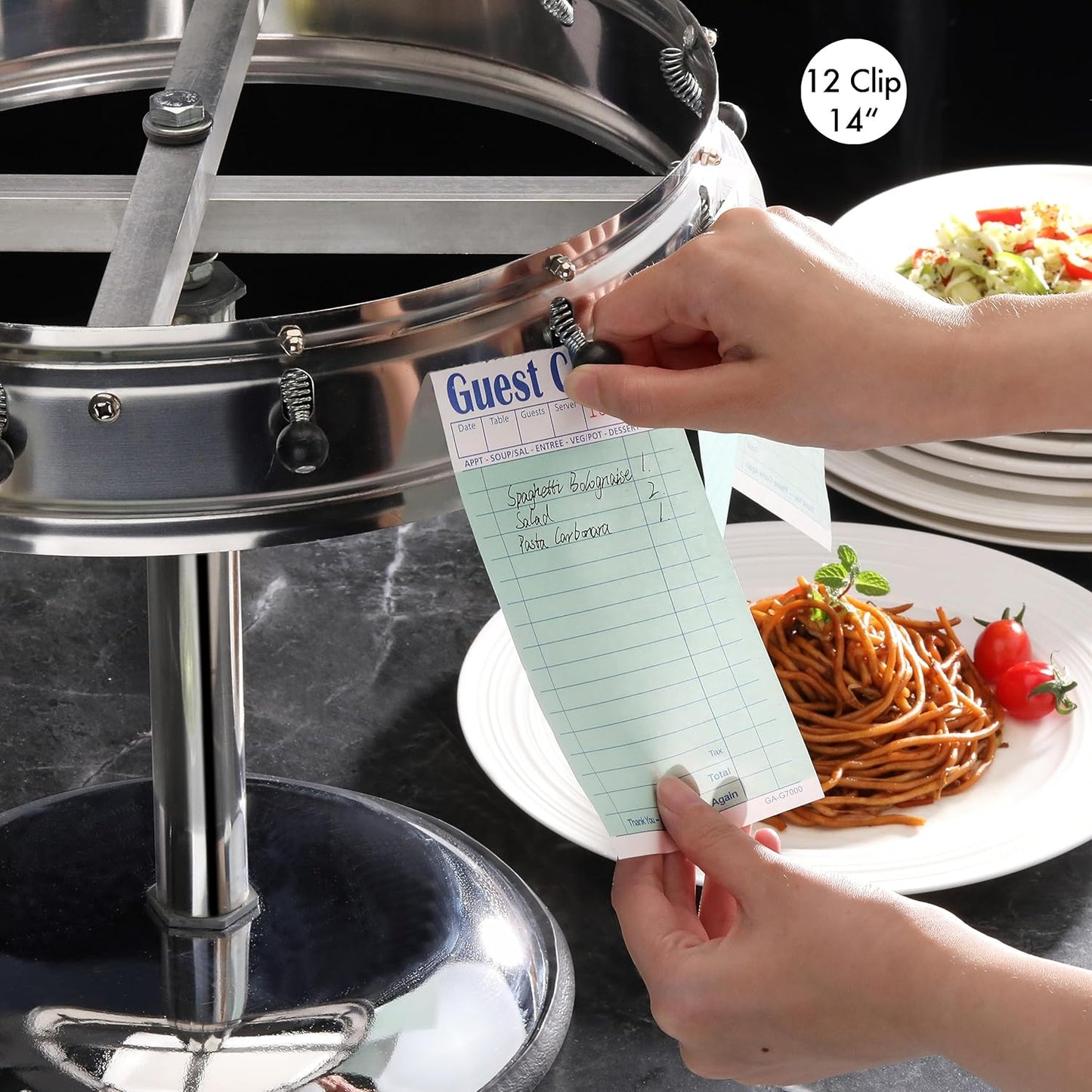 New Star Stainless Steel Order Wheel Ticket Holder, 20 Clips, 23-Inch Dia with 10-Inch Chrome Heavy Base, 1 Piece