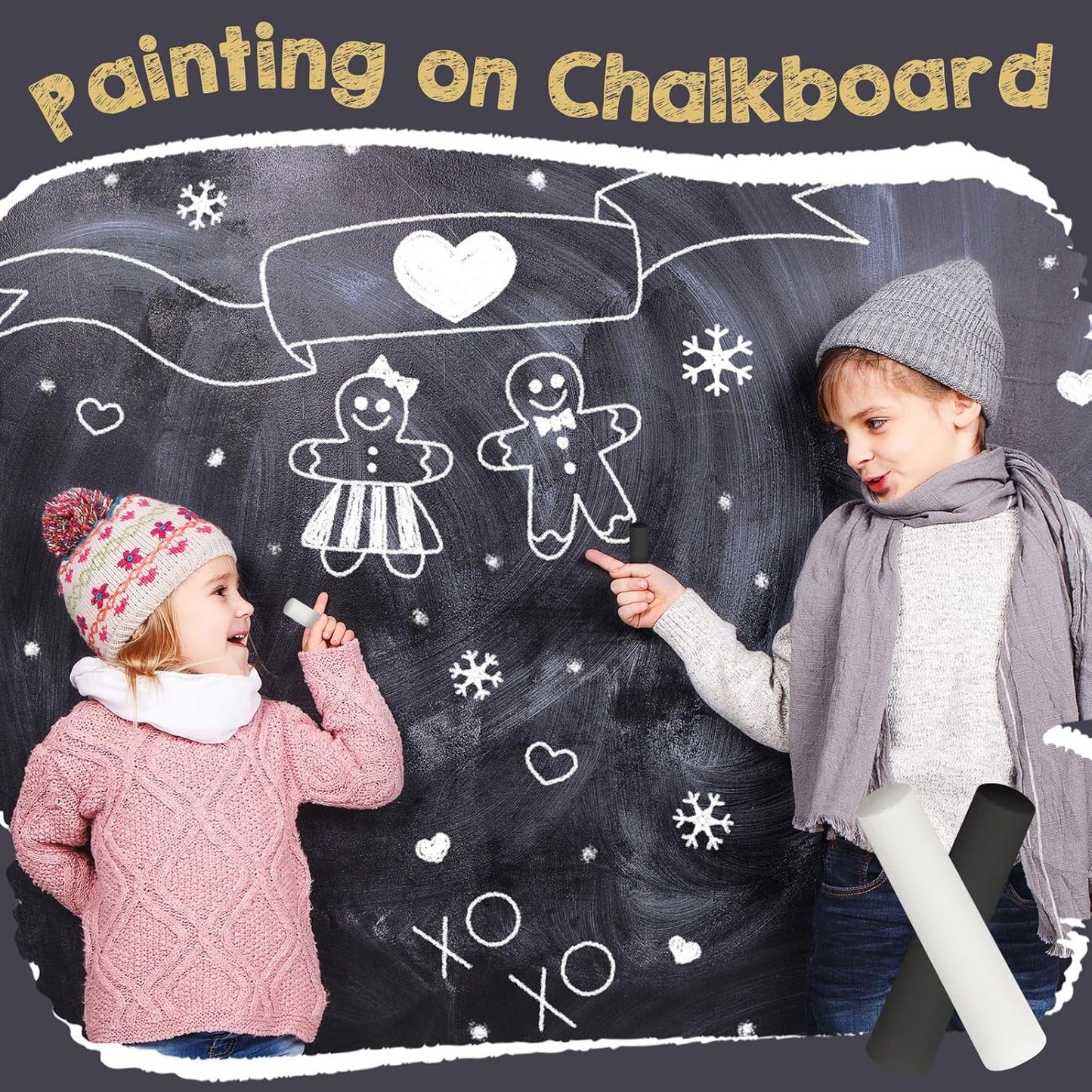 100 Pcs Sidewalk Chalk for Kids Jumbo Black White Washable Non Toxic Chalk for Classroom Outdoor Fun Creativity Art Play Painting on Chalkboard Playground Blackboard Easter Party