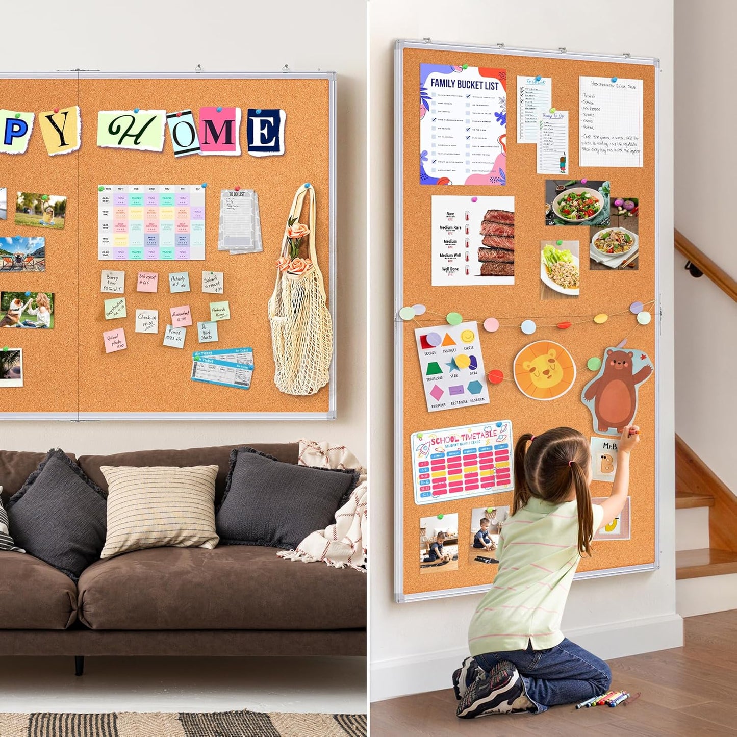 maxtek Large Cork Board 60 x 36 in, Bulletin Board for Walls, 5'x 3' Extra Aluminum Framed Corkboard, Foldable Wall Mounted Back to School Pin Memo Notice Cork Board for Office, Home Wall Display