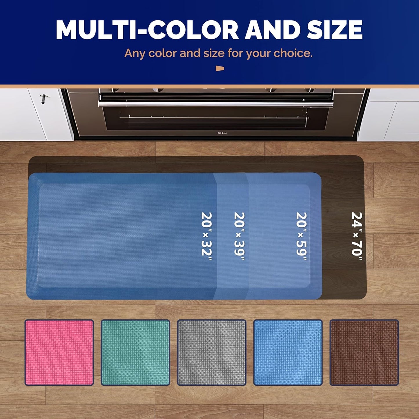 Anti Fatigue Mat Floor Kitchen Mat, FEATOL Standing Desk Mat Foam Cushioned Anti Fatigue Mats Comfort Standing Pad 9/10 Inch Thick (20" x 32", Blue)