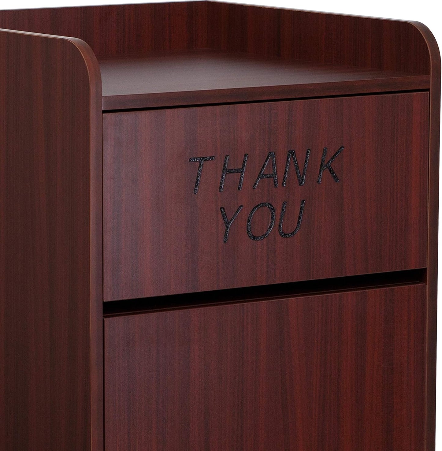 Flash Furniture Sony Laminate Wood Commercial-Grade Trash Receptacle with Tray Top, Wooden Restaurant Trash Can Garbage Receptacle, Mahogany